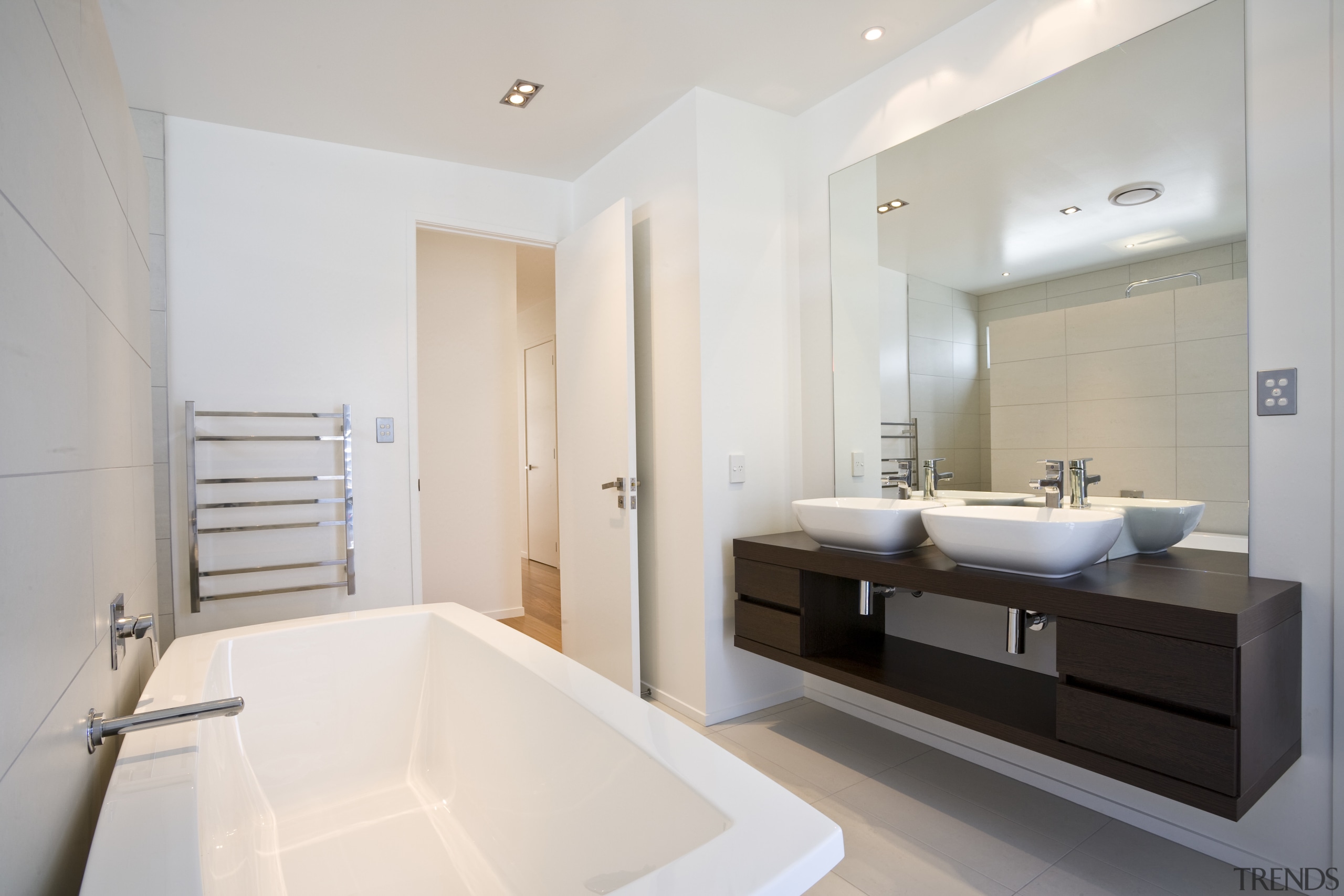 View of the bathroom with dark stained timber bathroom, estate, floor, home, interior design, property, real estate, room, suite, gray