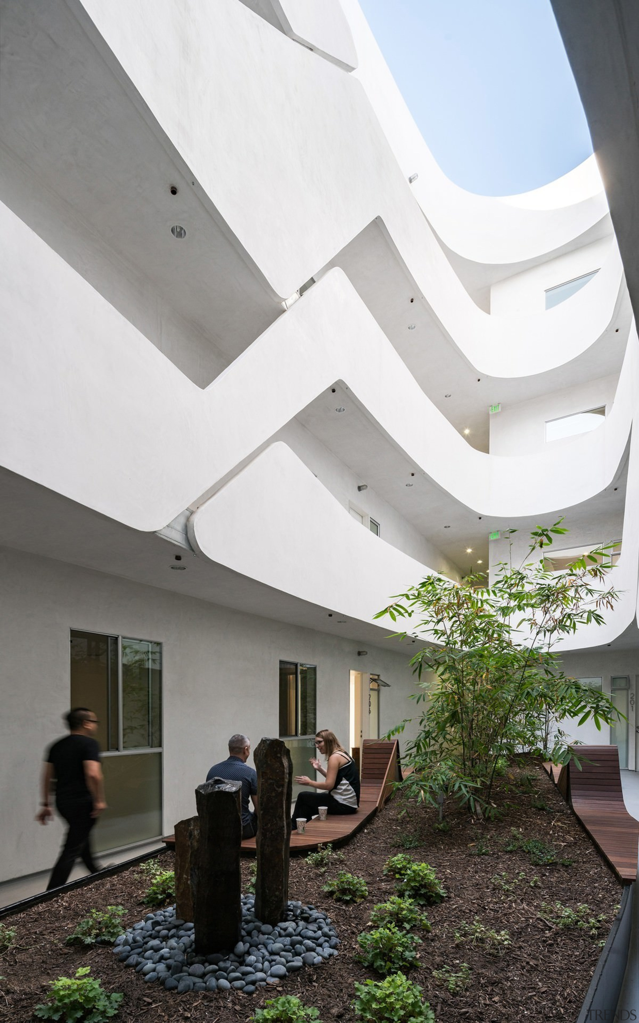 The garden on the ground floor - The architecture, ceiling, daylighting, house, interior design, white, gray