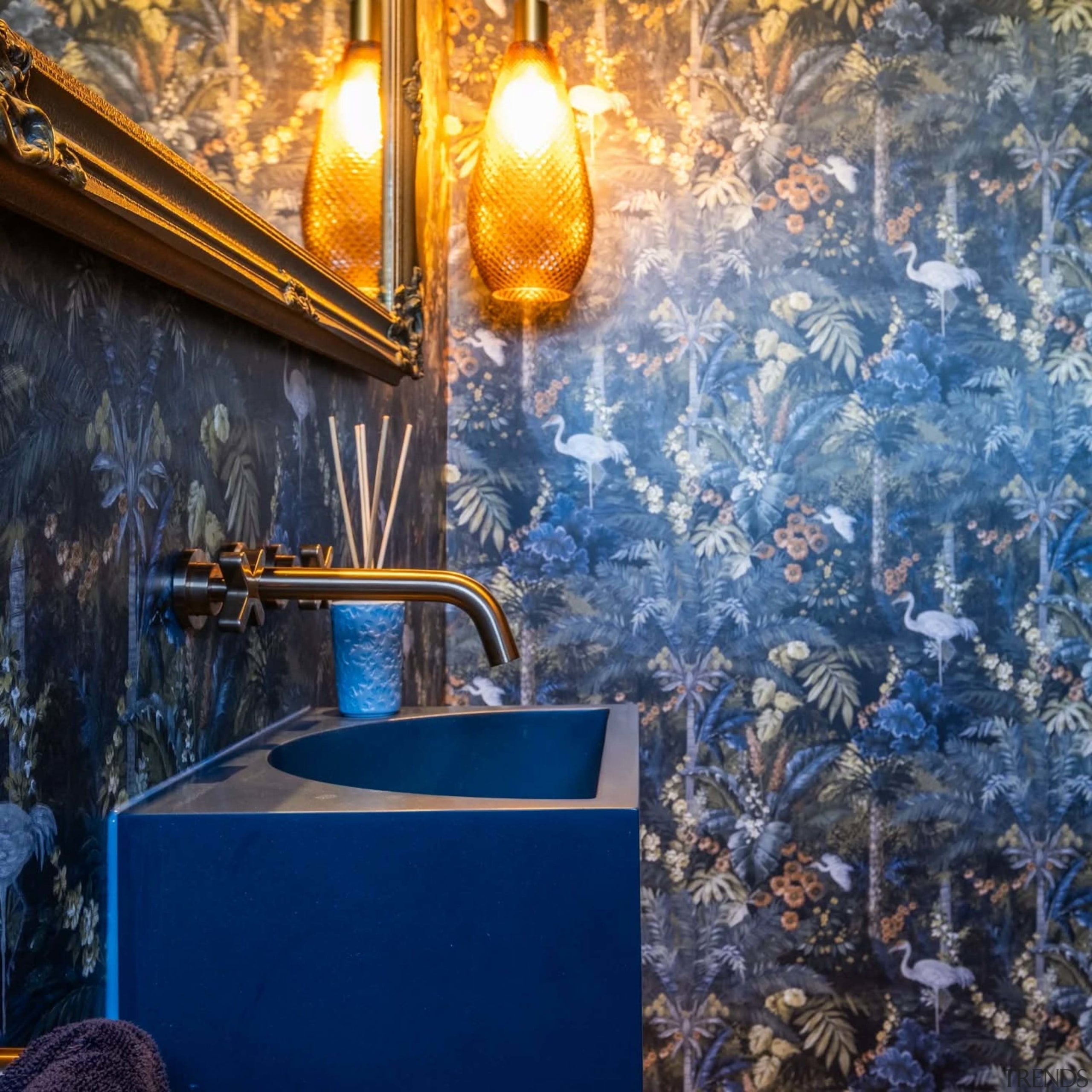 Busy, bold wallpaper elevates powder room. - Salute 