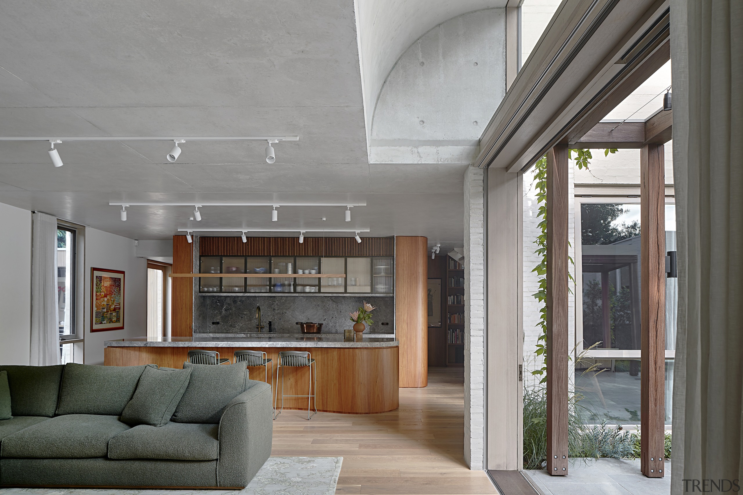 The kitchen as viewed from the lounge with 