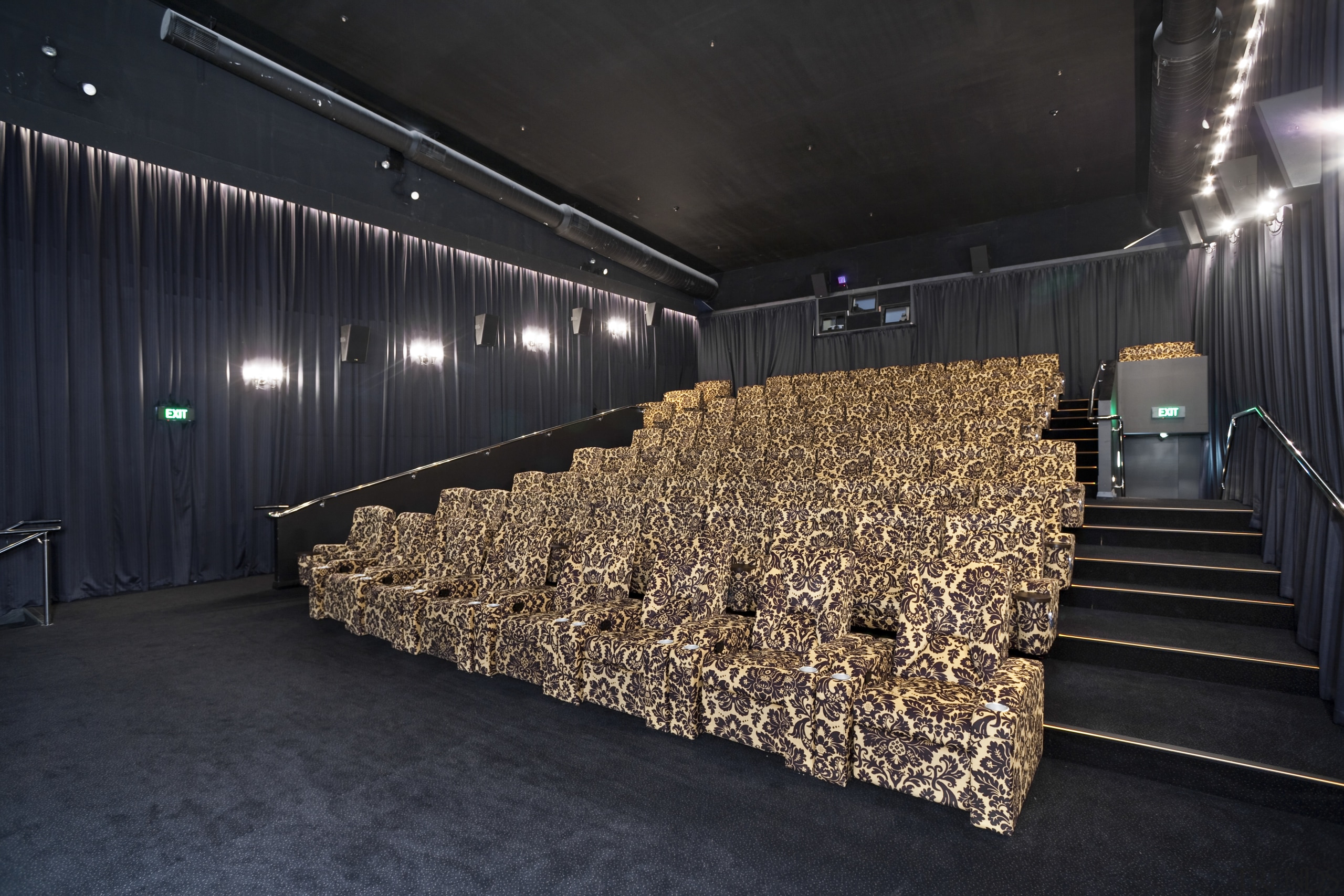 Interior view of the cinema at the refurbished architecture, black