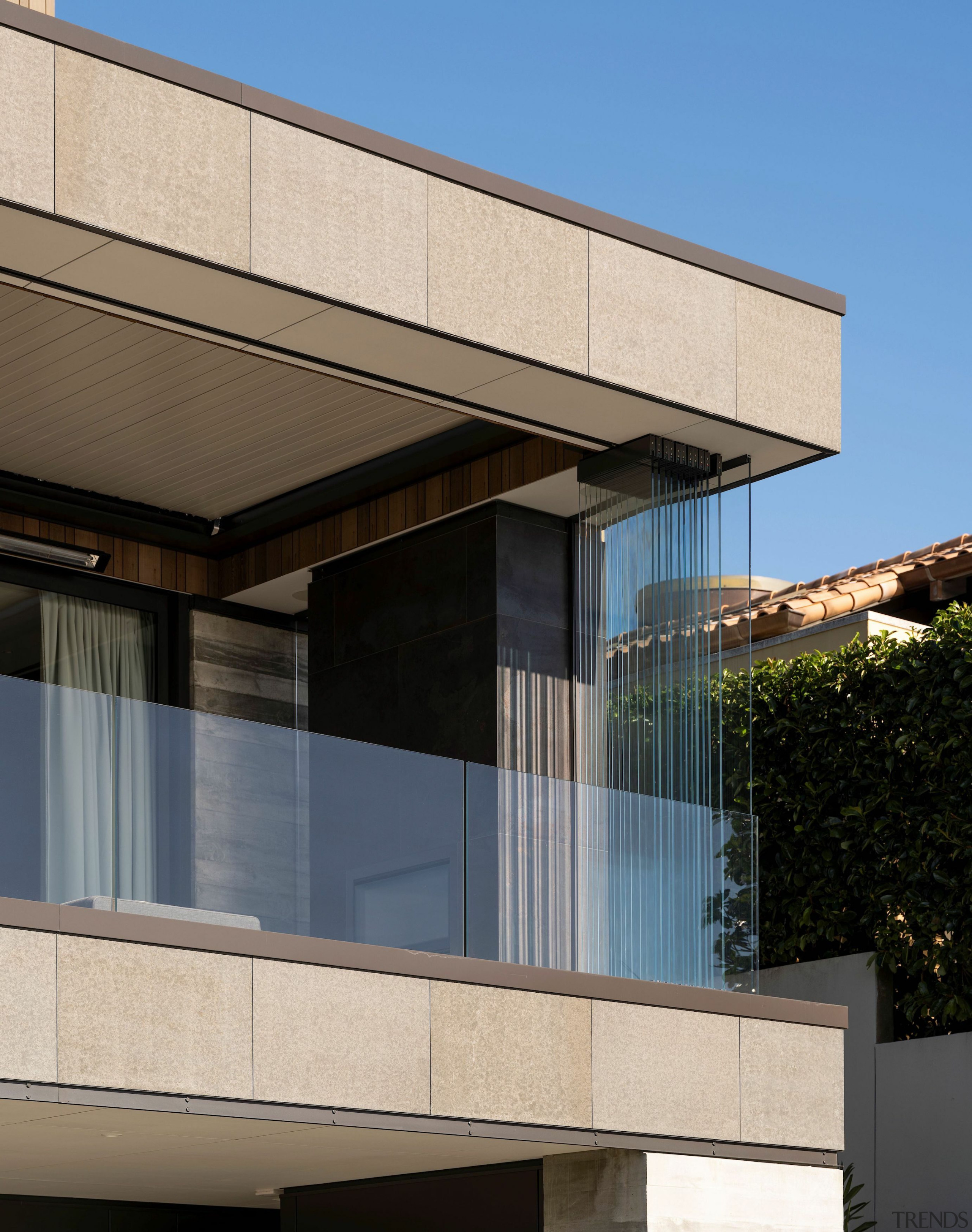 The pavilion home has a strong architectural presence. 