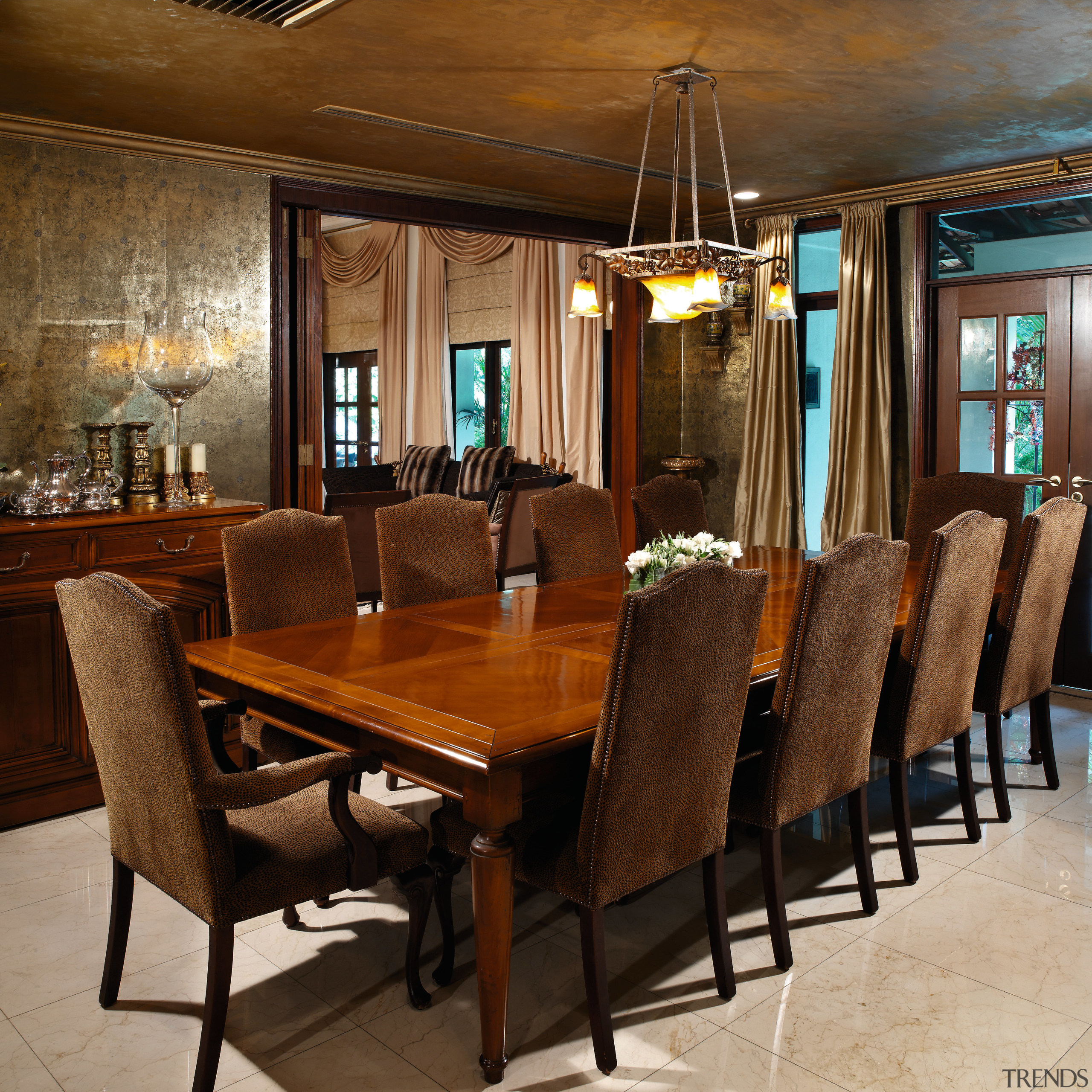 view of the formal dining room with painted dining room, furniture, interior design, room, table, brown