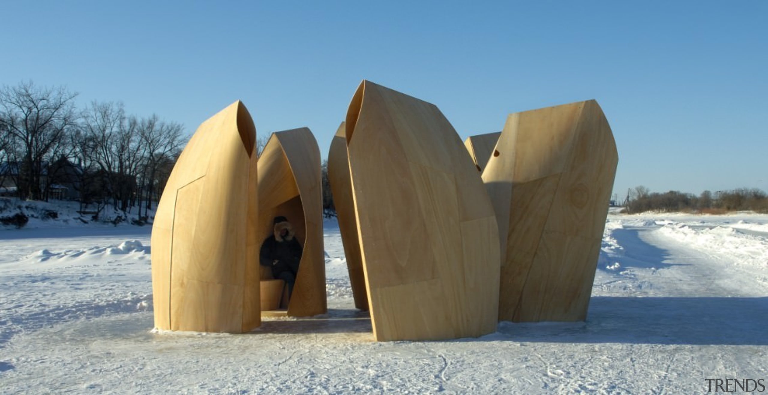 Architect: Patkau ArchitectsPhotography by James Dow architecture, memorial, monument, sculpture, snow, winter, wood, teal