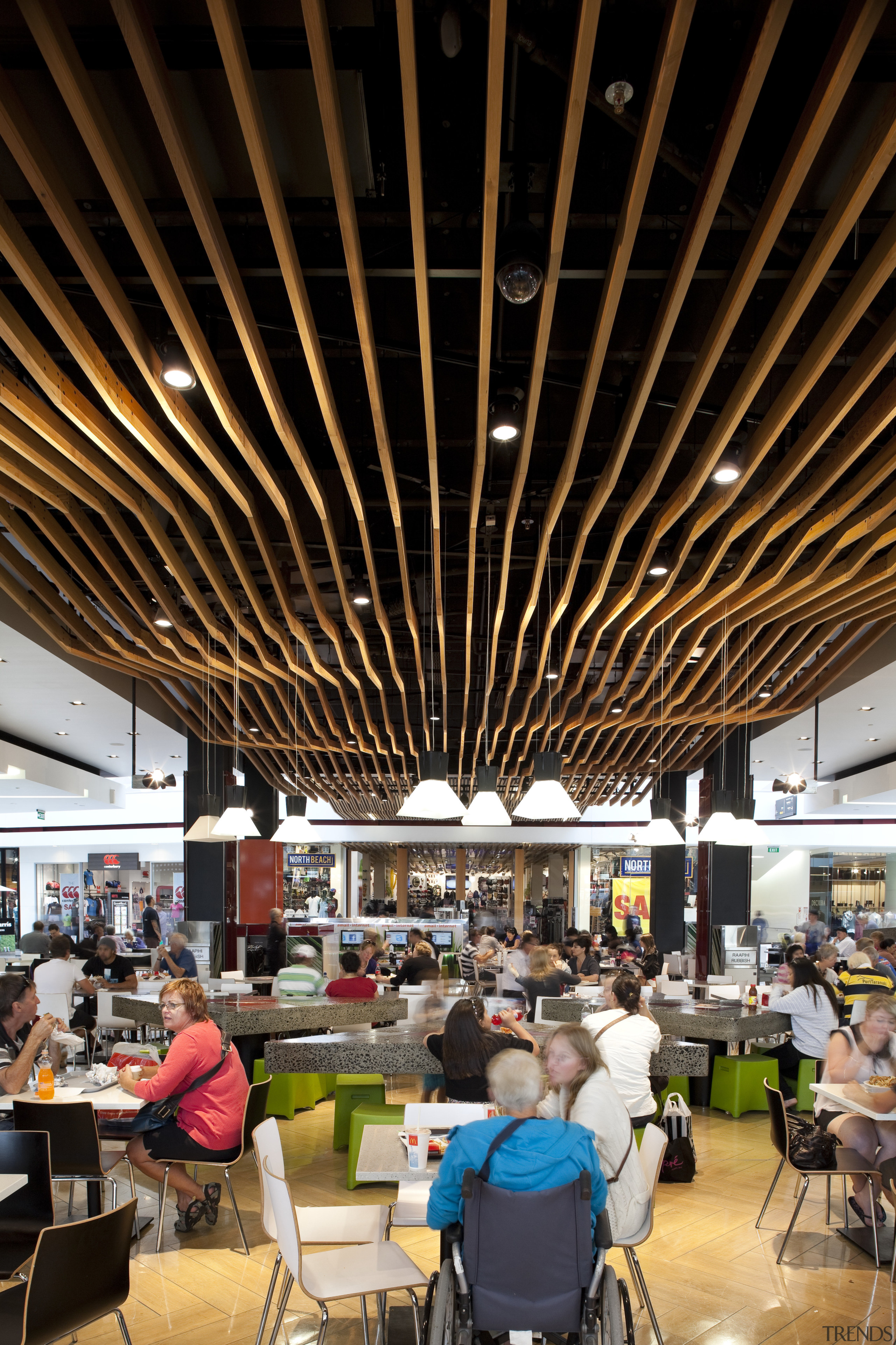 View of ceiling at food court. - View cafeteria, food court, interior design, restaurant, black