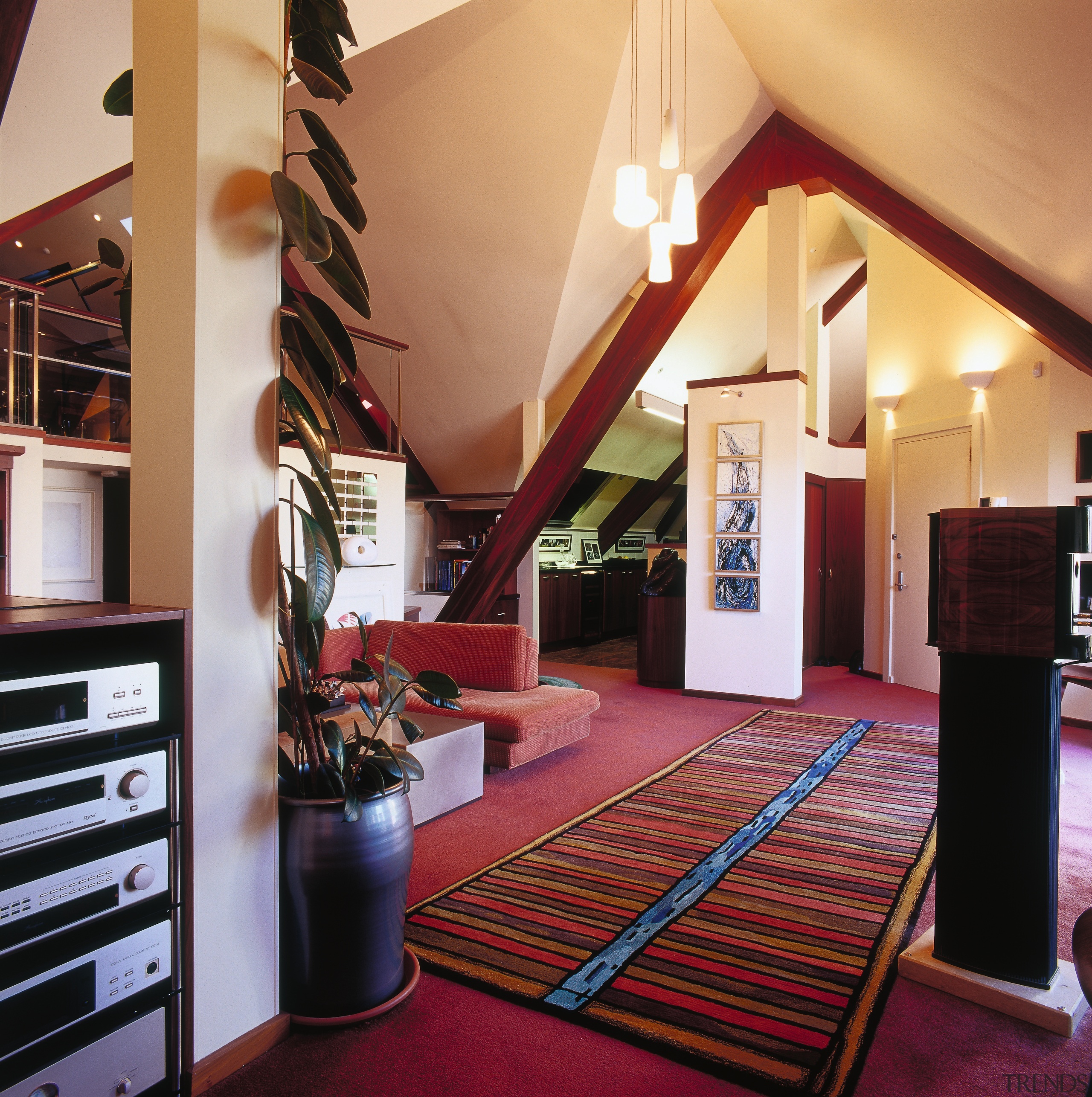 A view of the Peterborough Apartments,  architect ceiling, flooring, home, interior design, real estate, room, red, orange