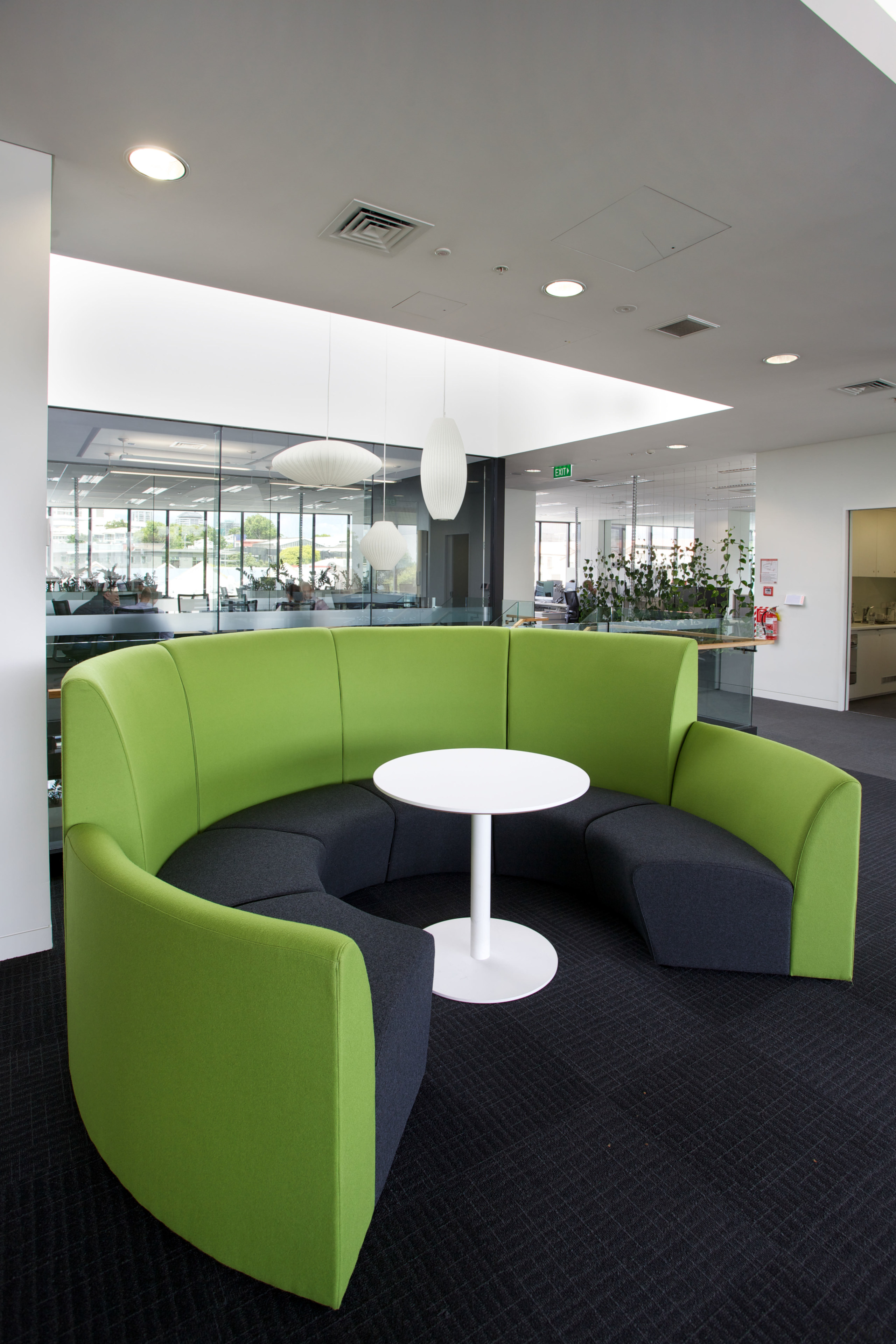 The new office interior for Ricoh in Auckland angle, architecture, furniture, interior design, office, product design, table, waiting room, gray, black