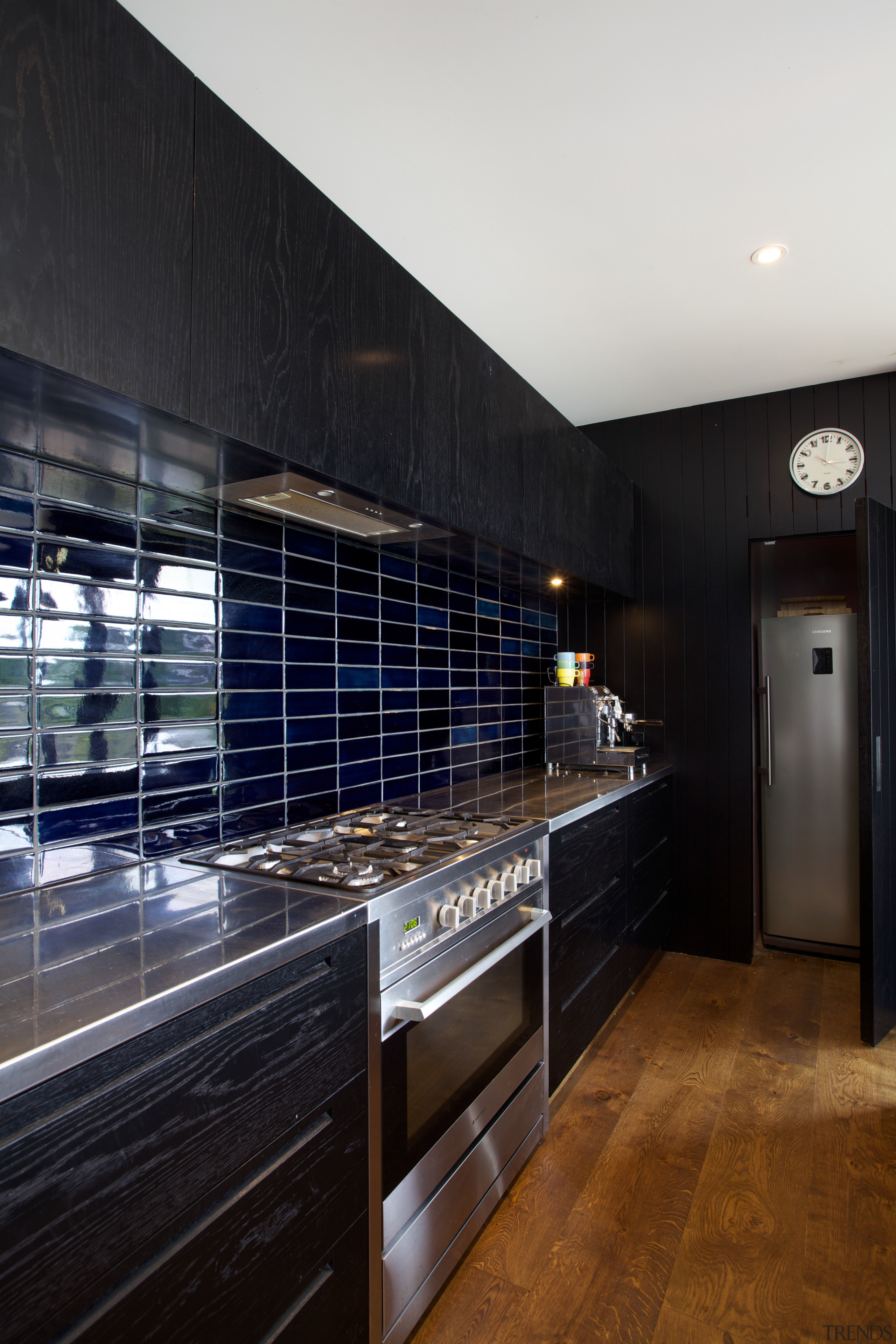 A Vibiemme Domobar coffee machine was plumbed into cabinetry, countertop, interior design, kitchen, room, black