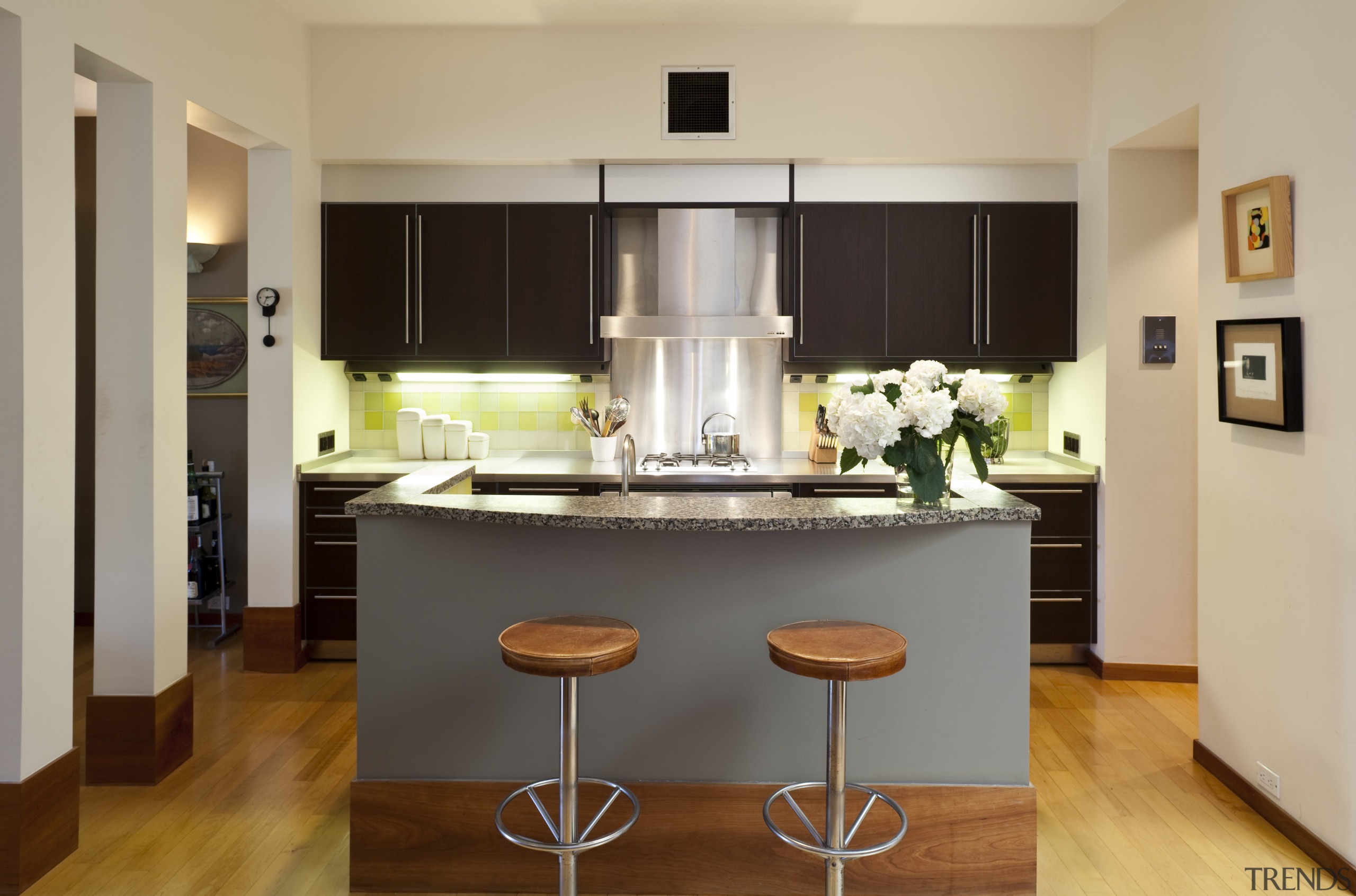 View of this contemporary home remodeled by Eleven cabinetry, countertop, cuisine classique, dining room, interior design, kitchen, room, table, orange