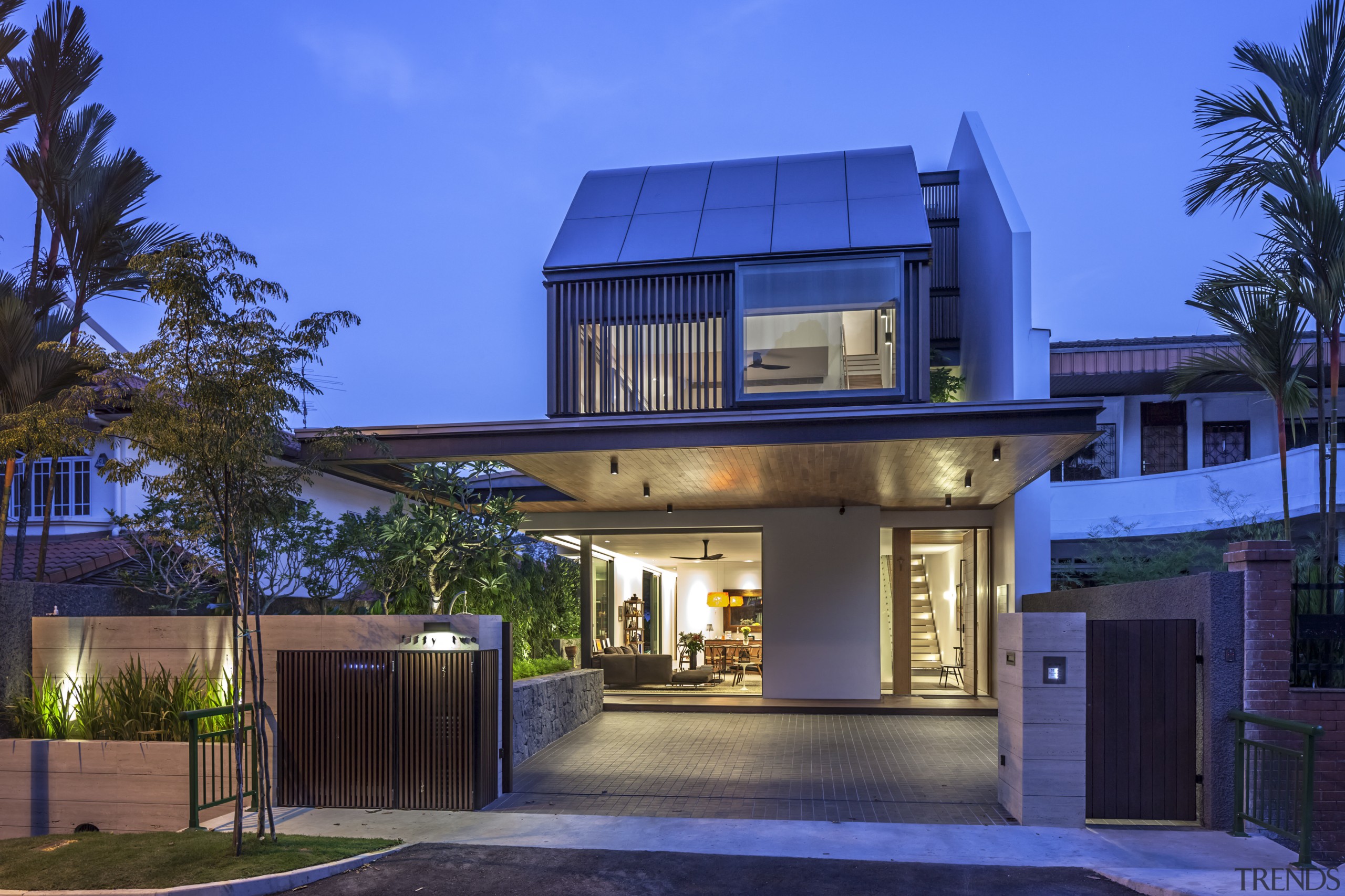 This new family house replaces a semi-detached home architecture, building, elevation, estate, facade, home, house, property, real estate, residential area, roof, villa, blue