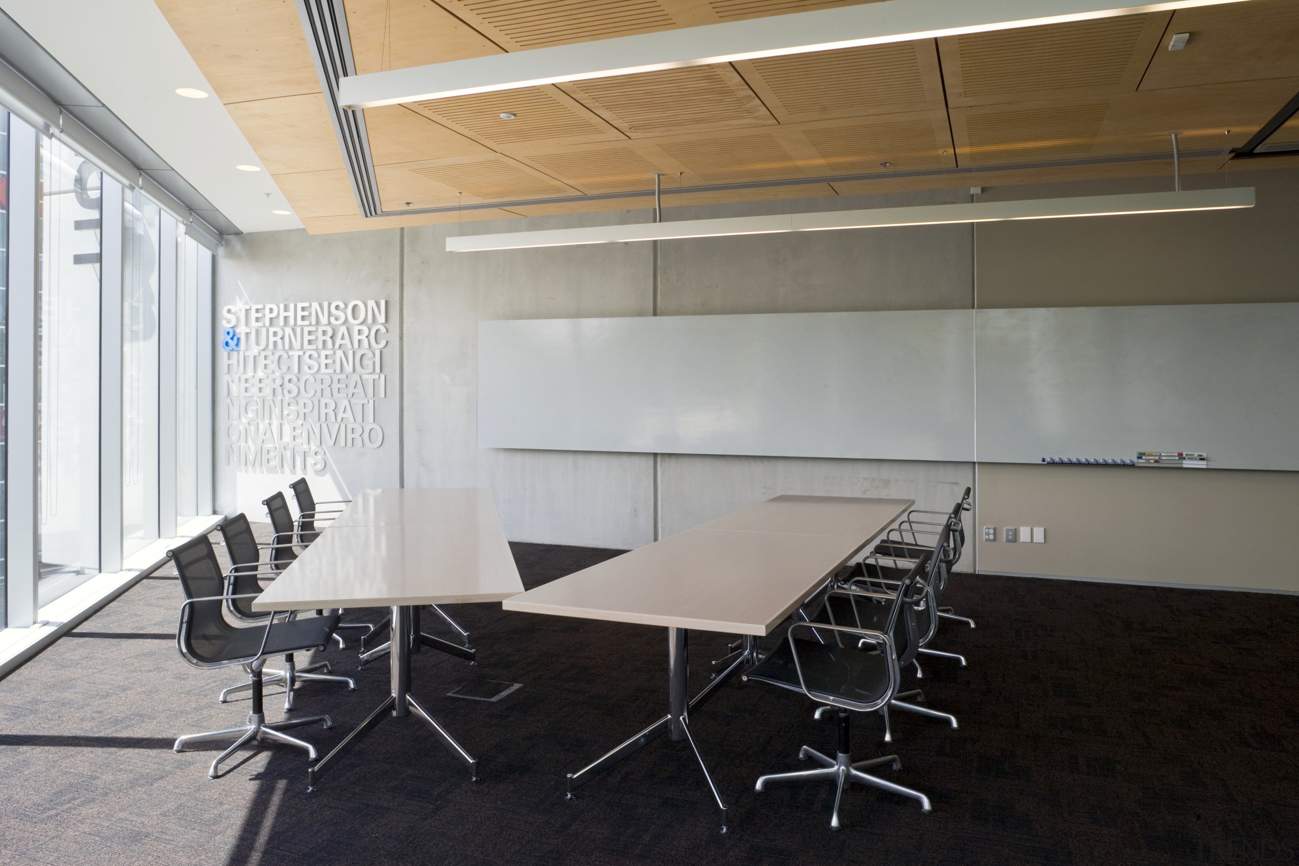 Image of  fit-out in Stephenson &amp; Turner architecture, ceiling, classroom, conference hall, daylighting, floor, furniture, interior design, office, real estate, table, wall, gray