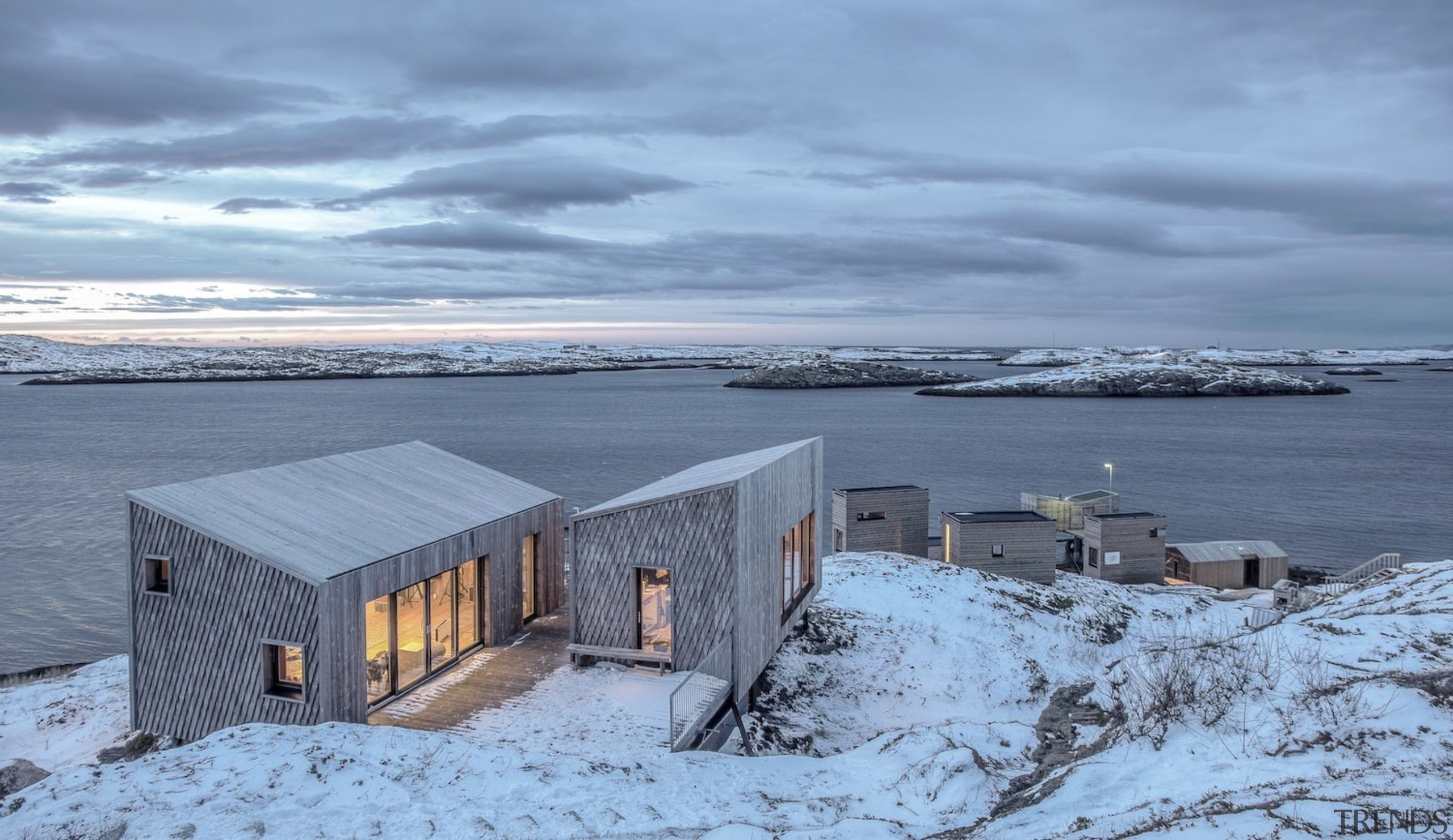 Architect: TYIN tegnestue ArchitectsPhotographer: Pasi Aalto / arctic, cloud, freezing, home, house, ice, roof, sea, sky, snow, winter, teal