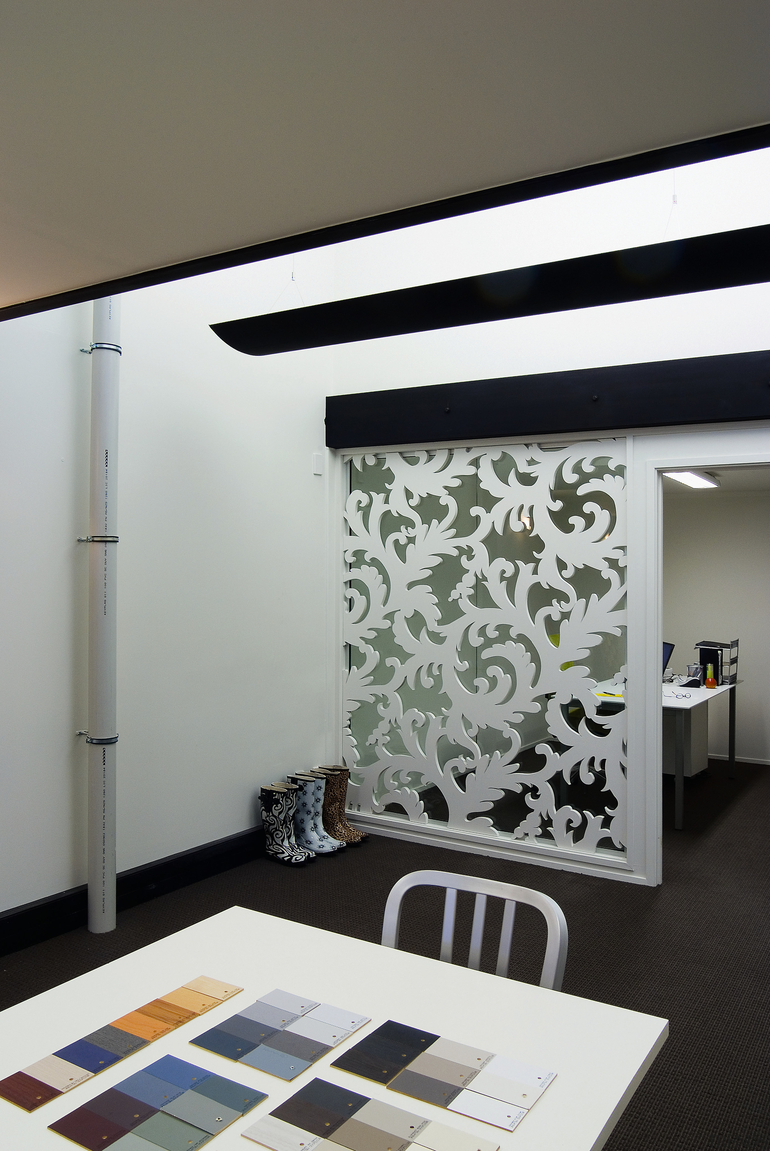 A view of some interior design by Yellowfox. architecture, ceiling, design, interior design, product design, wall, gray, white