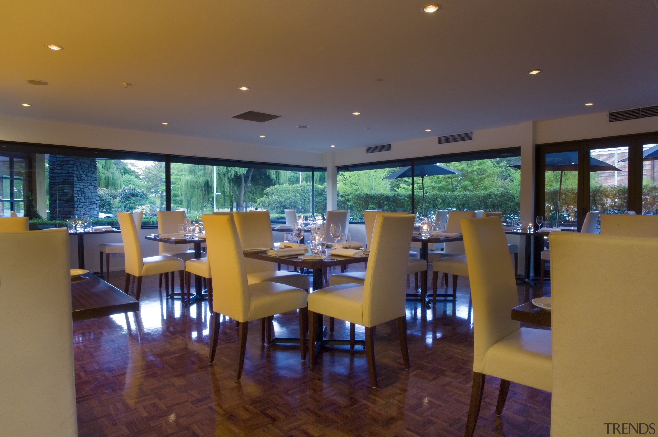 A view of the revamped hotel lounge bar ceiling, dining room, function hall, interior design, real estate, restaurant, table, brown