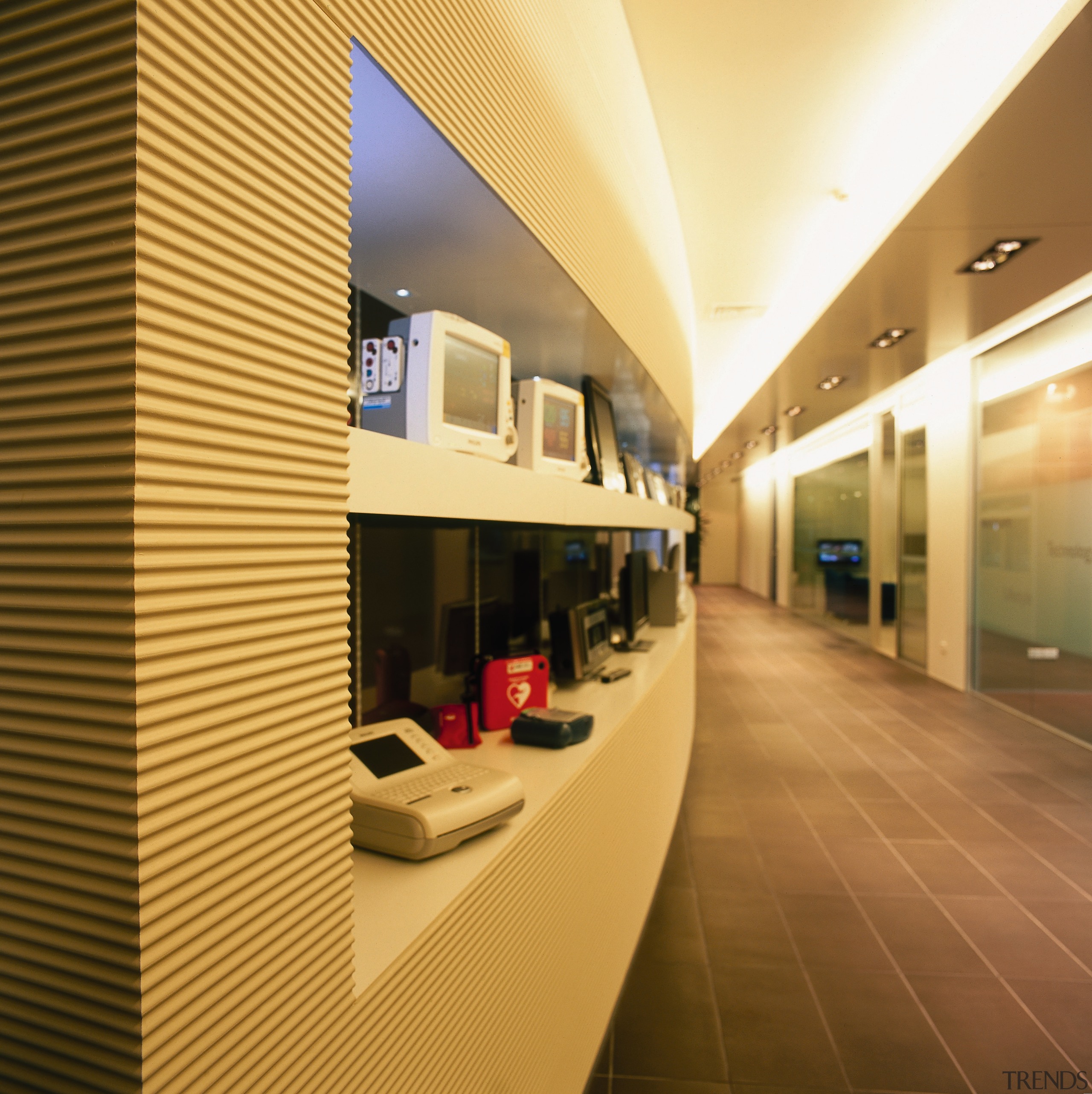 A view of the various interiors used through ceiling, floor, flooring, interior design, lobby, brown, orange