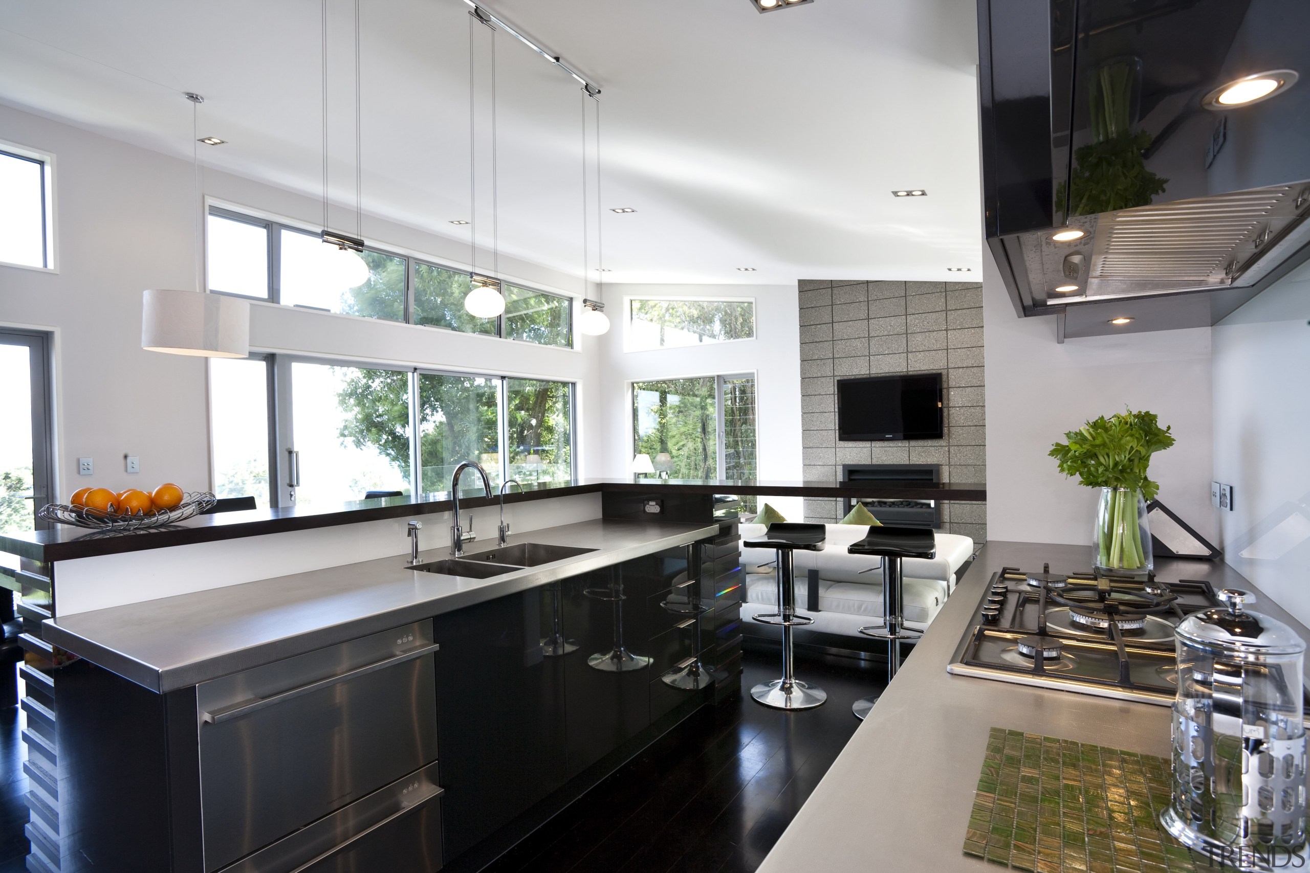 View of kitchen designed by Celia Visser of countertop, interior design, kitchen, real estate, gray, black