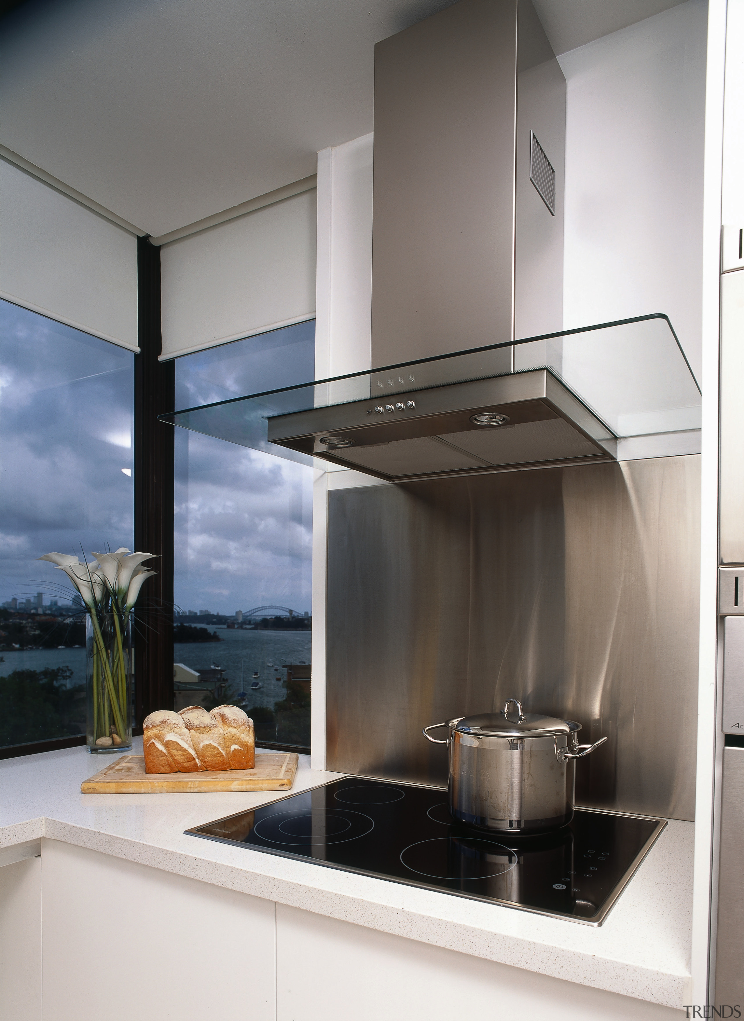 view of the blanco hob and rangehood with countertop, home appliance, interior design, kitchen, kitchen appliance, major appliance, gray, white