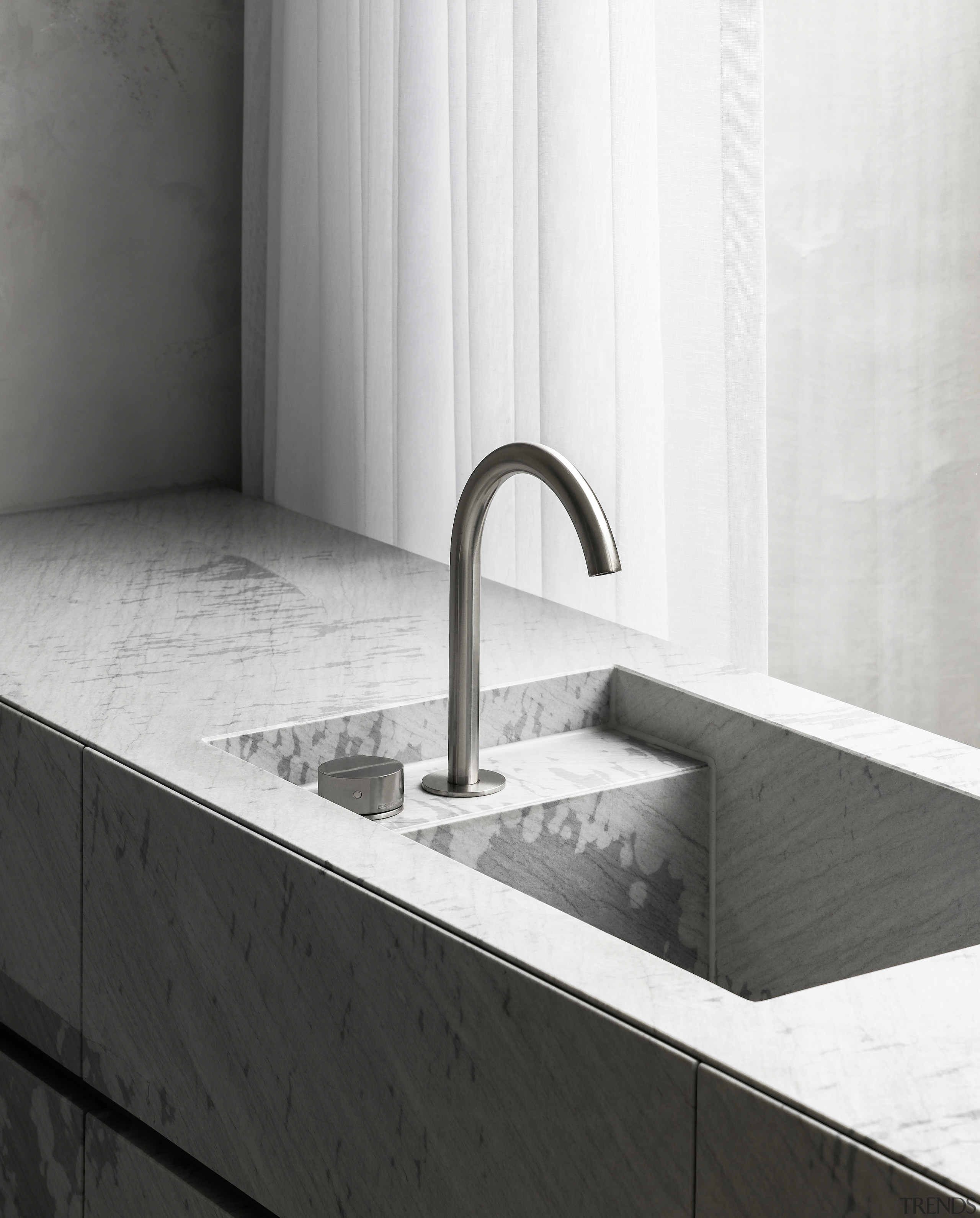 Stone vanity with built-in sink. - Refined and 