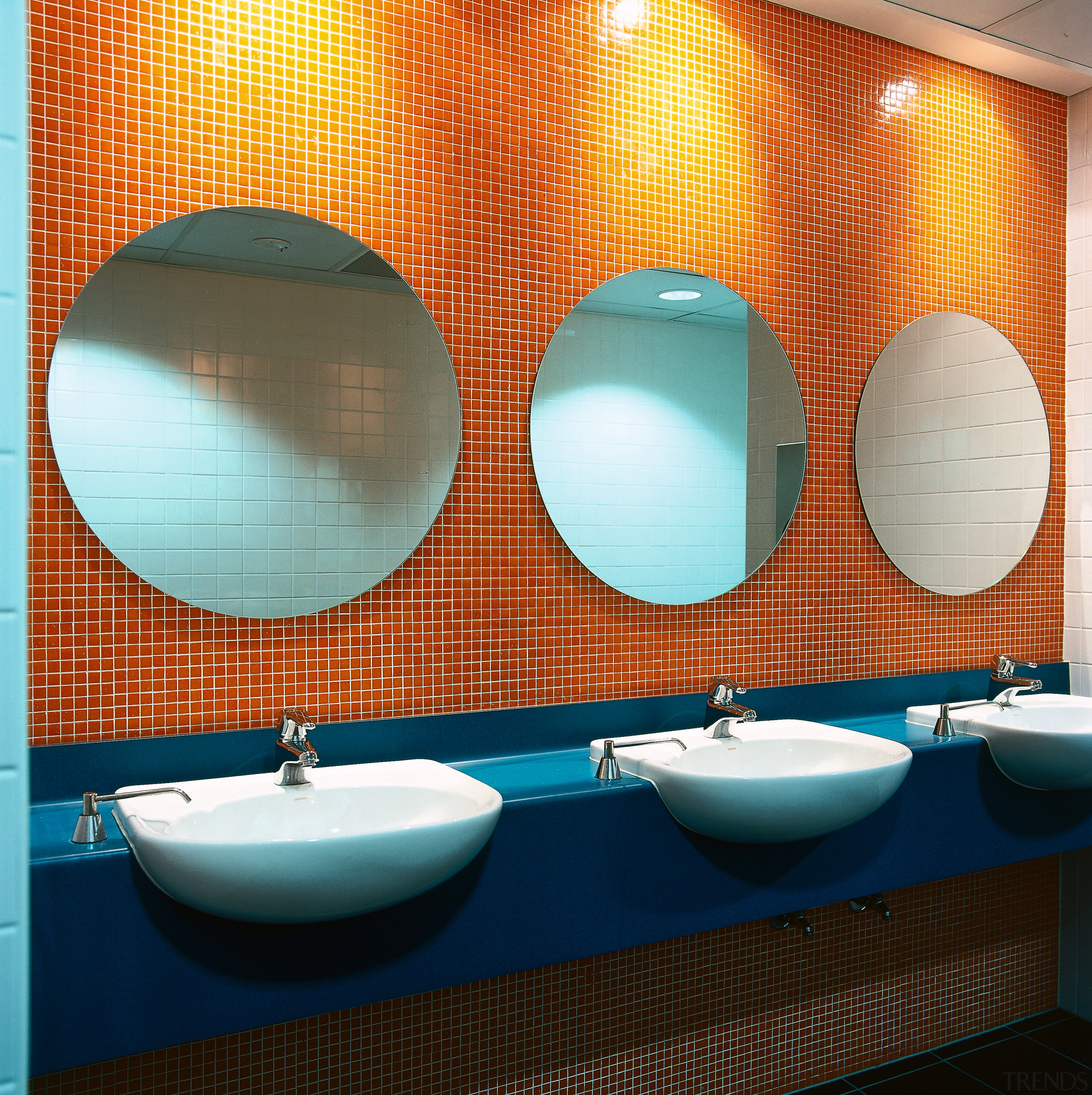 View of the bathroom, dark blue vanity with bathroom, ceiling, ceramic, interior design, plumbing fixture, product design, room, sink, tile, toilet, wall