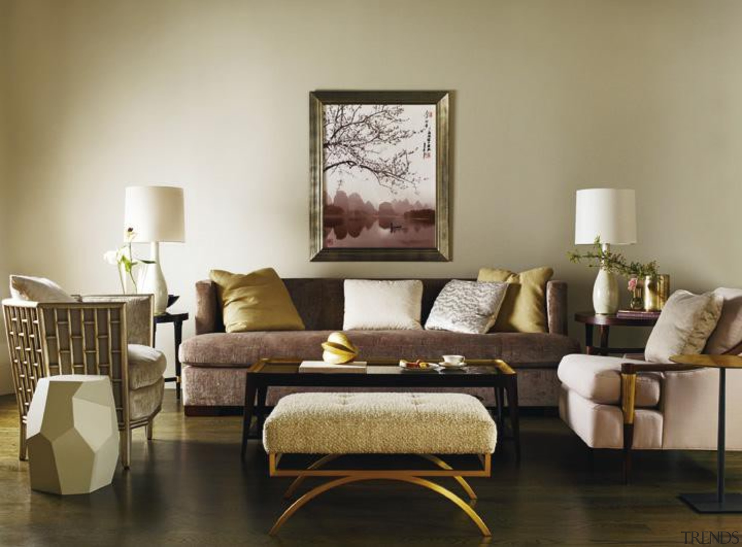 "A good room is an overall harmonious composition chair, coffee table, couch, floor, furniture, home, interior design, living room, loveseat, room, table, wall, brown, gray