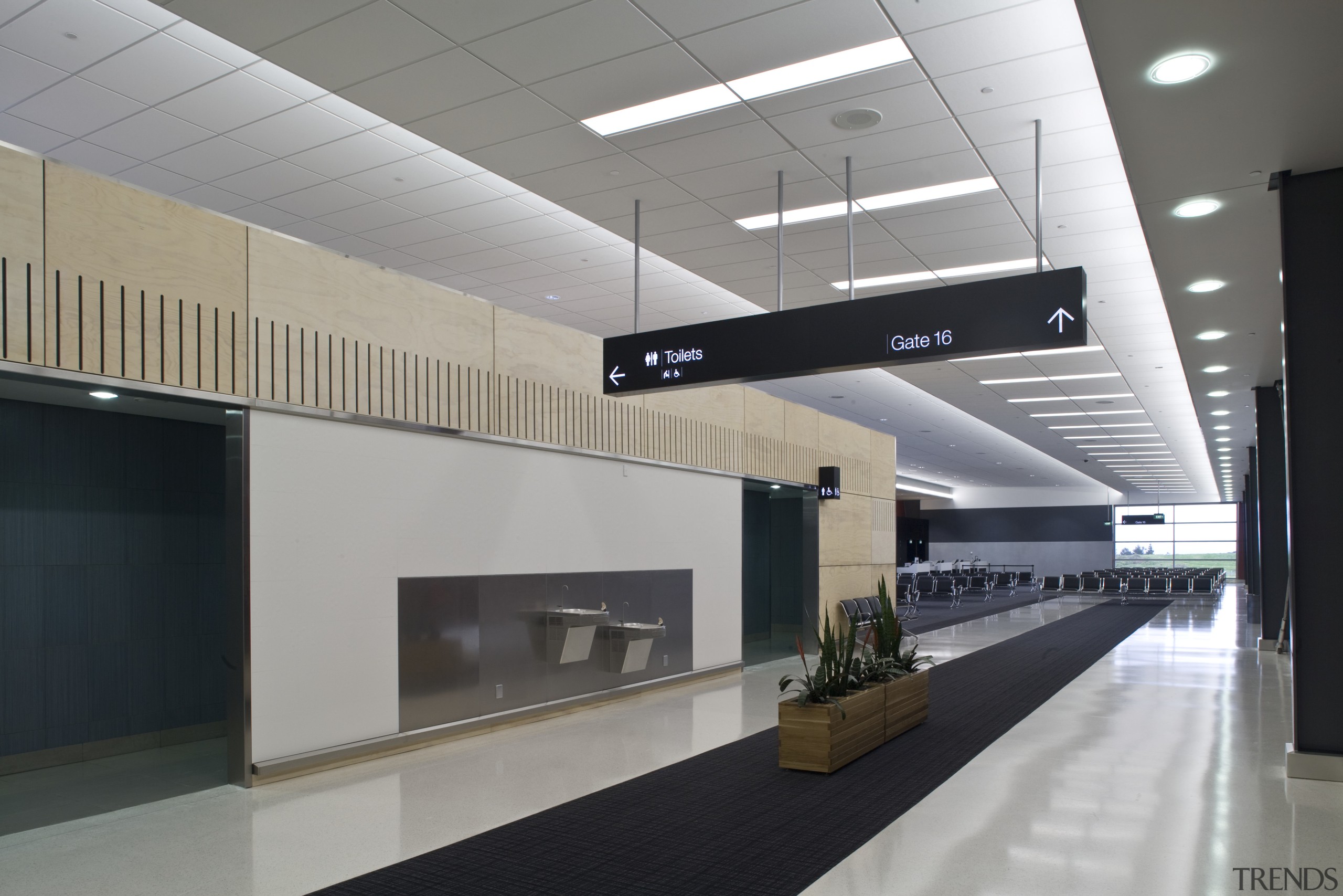 Images of the new arrivals hall and new interior design, gray, black