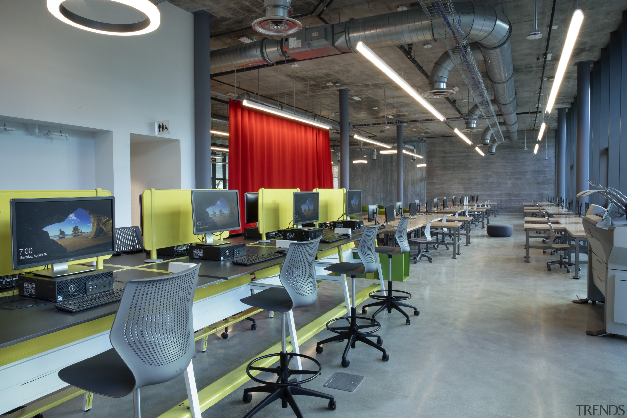 A variety of reconfigurable desking supports students at building, chairs, design, furniture, interior design, office, commercial space