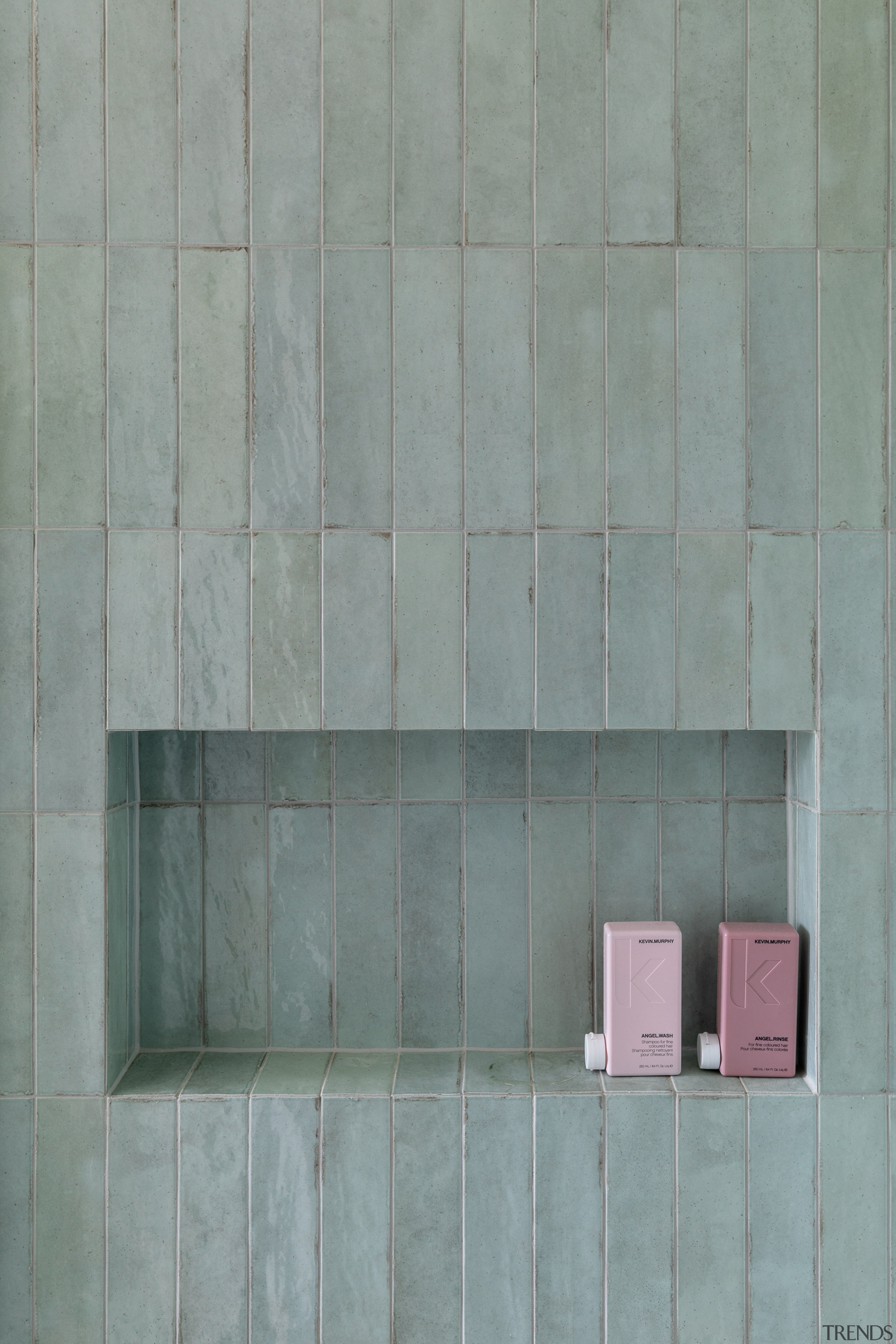 The edgy Tribeca Seaglass Mint subway tile has 