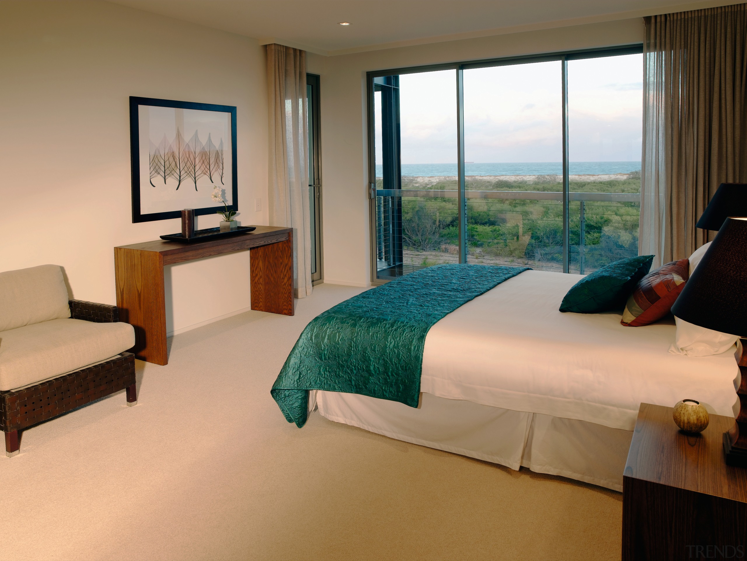 A view of the interior of this magenta bedroom, interior design, real estate, room, suite, brown, orange