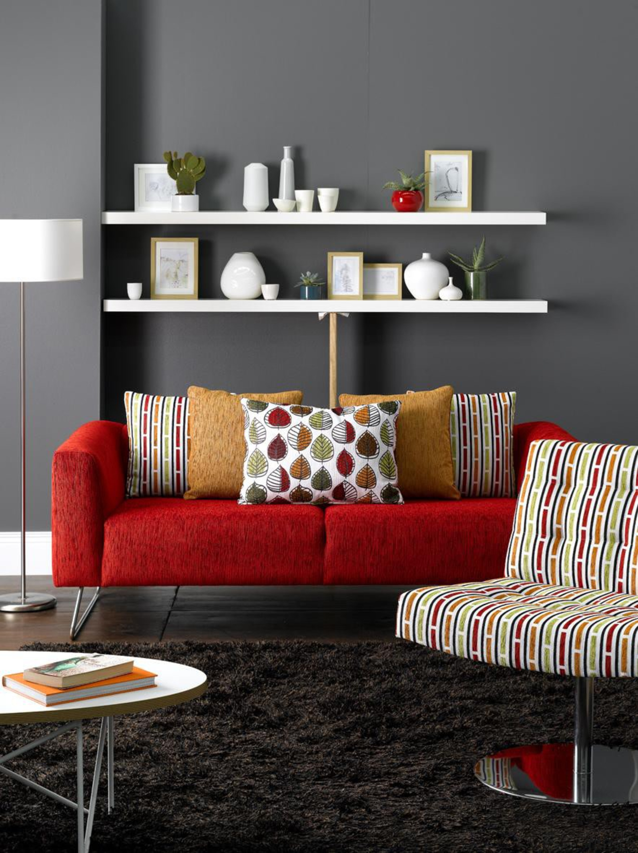 Fantell &amp; Fiesta - Fantell & Fiesta - angle, coffee table, couch, furniture, home, interior design, living room, loveseat, product design, room, shelf, shelving, sofa bed, table, wall, black, gray