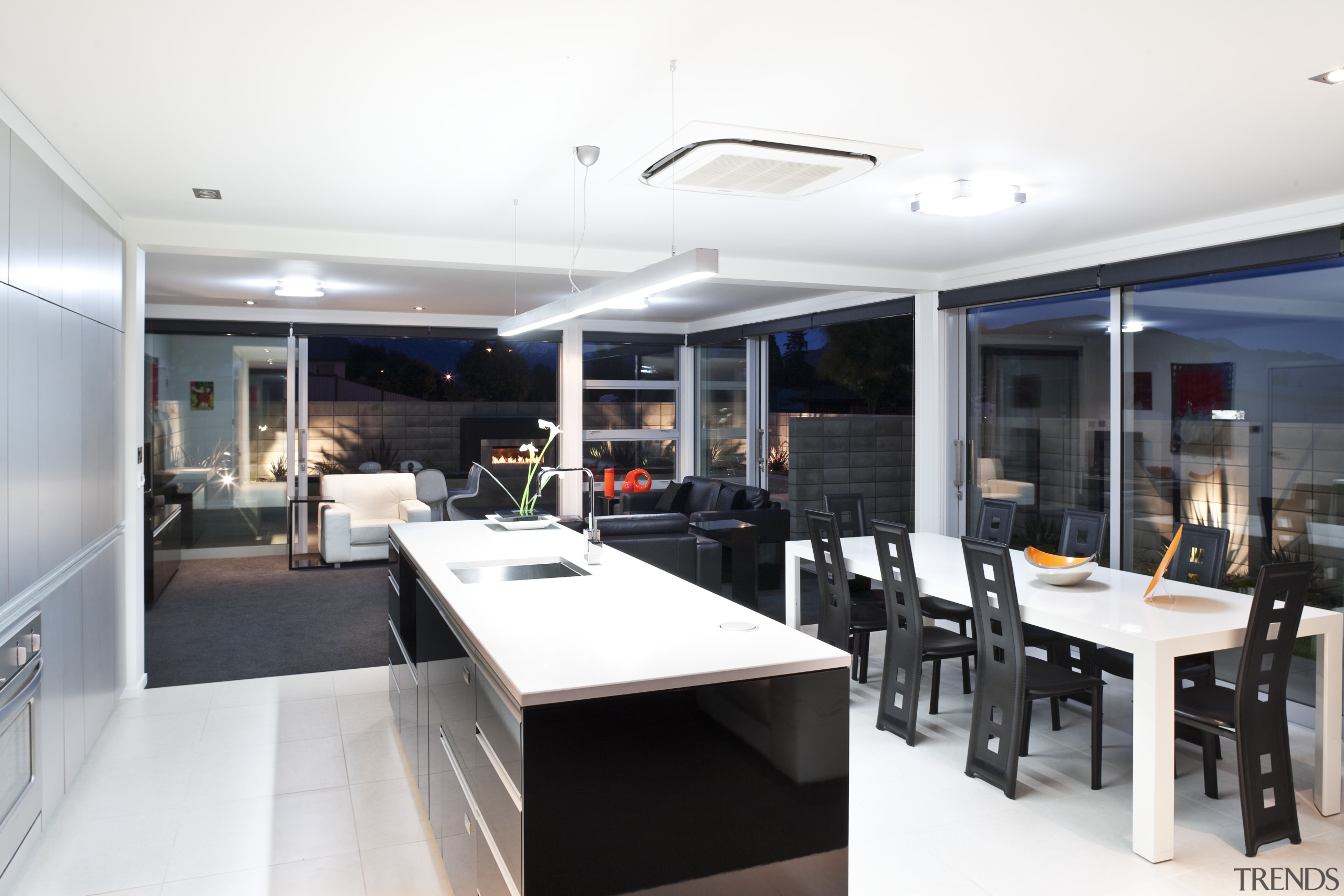 View of kitchen featuring Aluminium and gloss lacquer interior design, real estate, white, black
