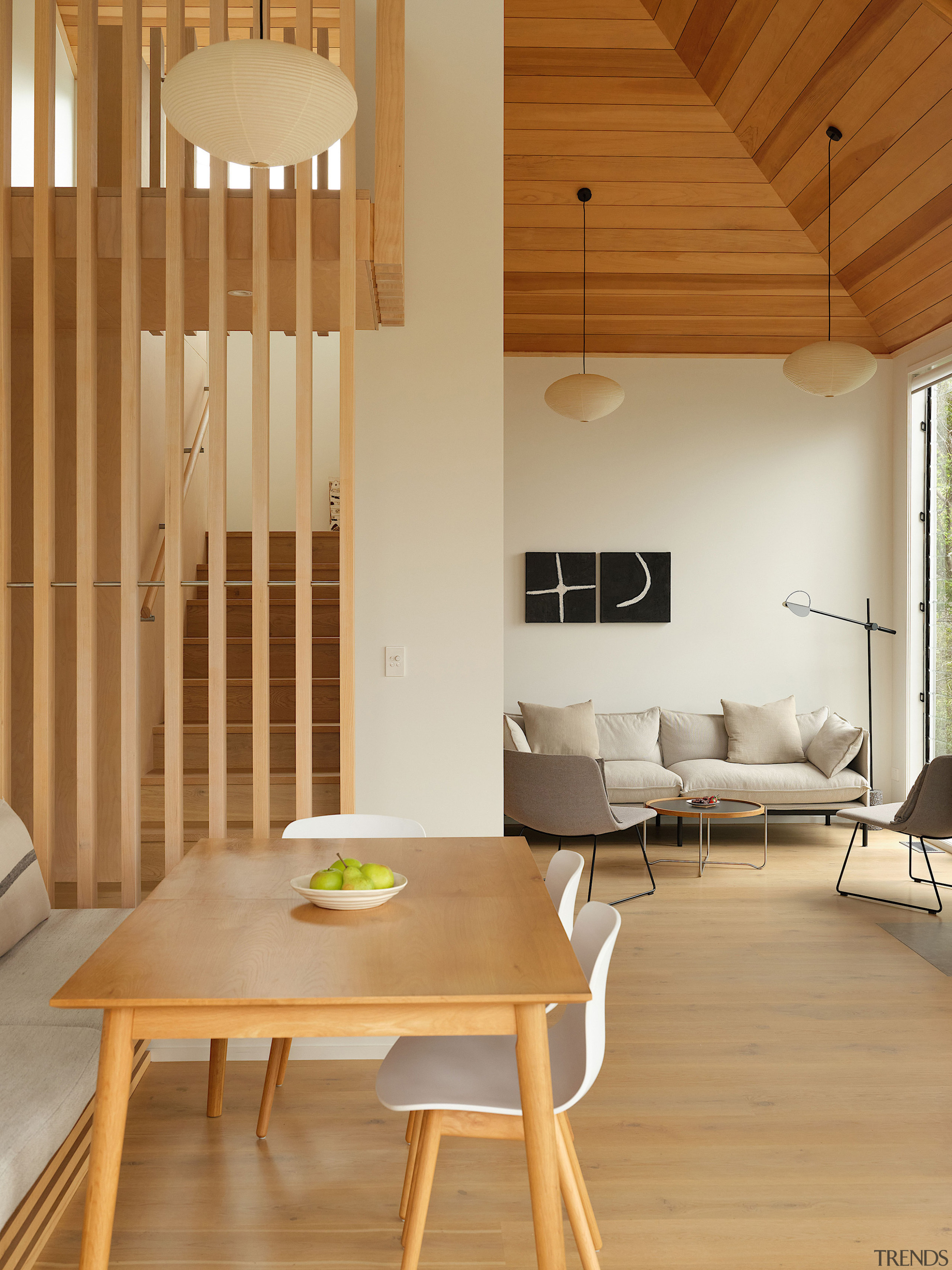 Dining and living – the vertical slats offer 