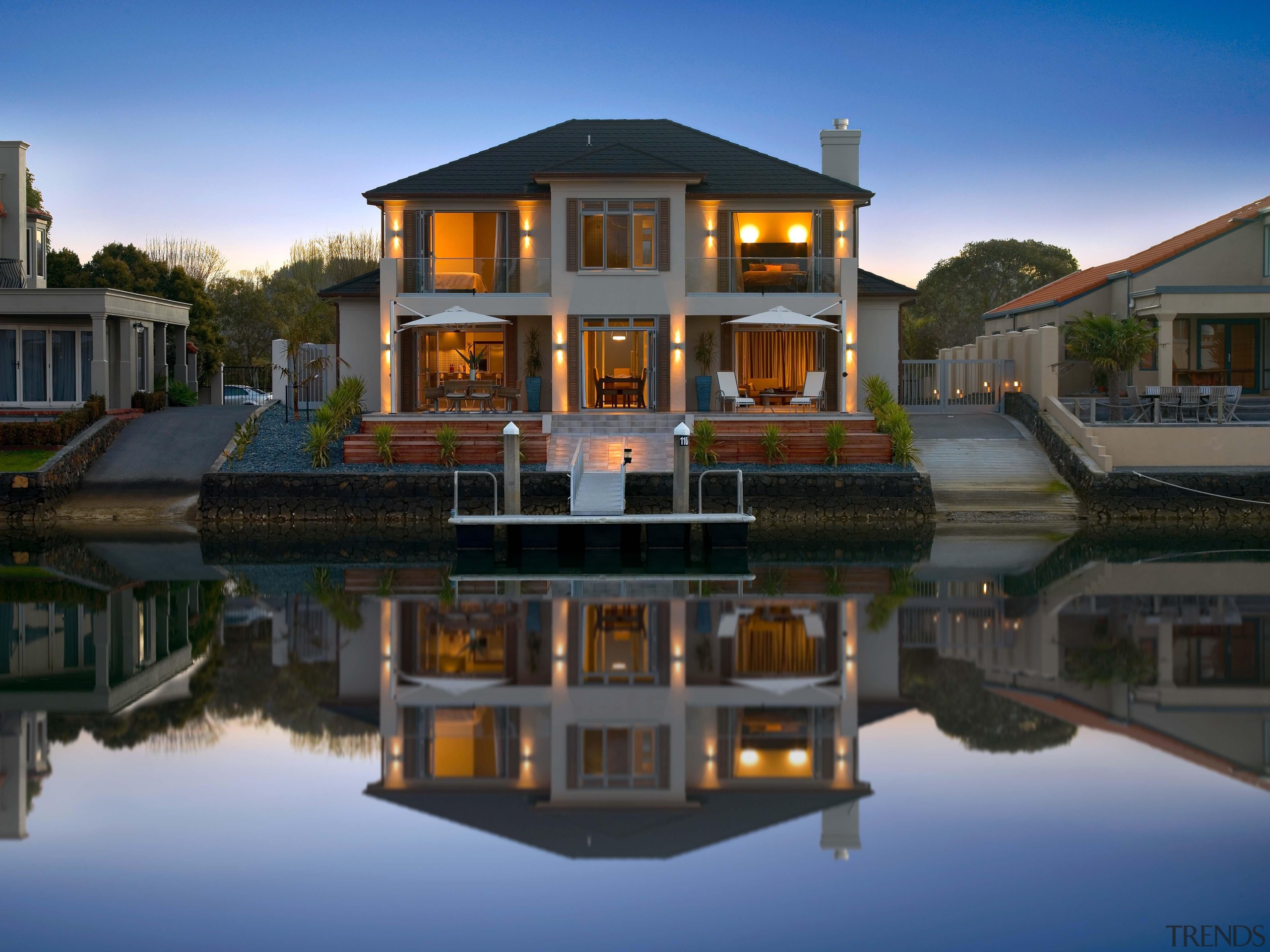 pauanui  mds 1 - pauanui__mds_1 - building building, cottage, estate, facade, home, house, mansion, property, real estate, reflection, residential area, sky, villa, water, waterway, black, teal