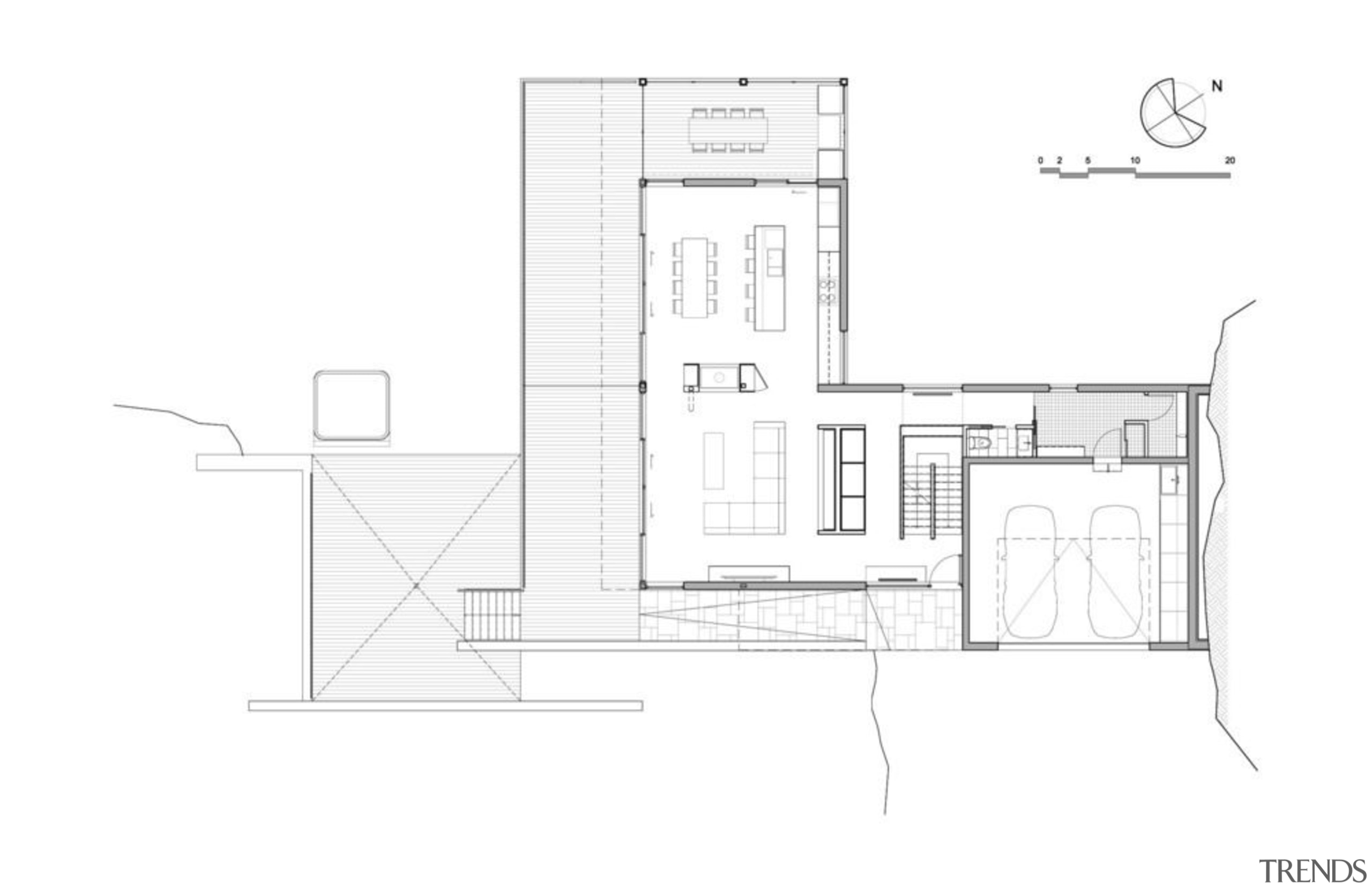 Estrade Residence – plan two - Estrade Residence angle, architecture, area, black and white, design, diagram, drawing, elevation, floor plan, home, house, line, plan, product, product design, schematic, structure, white