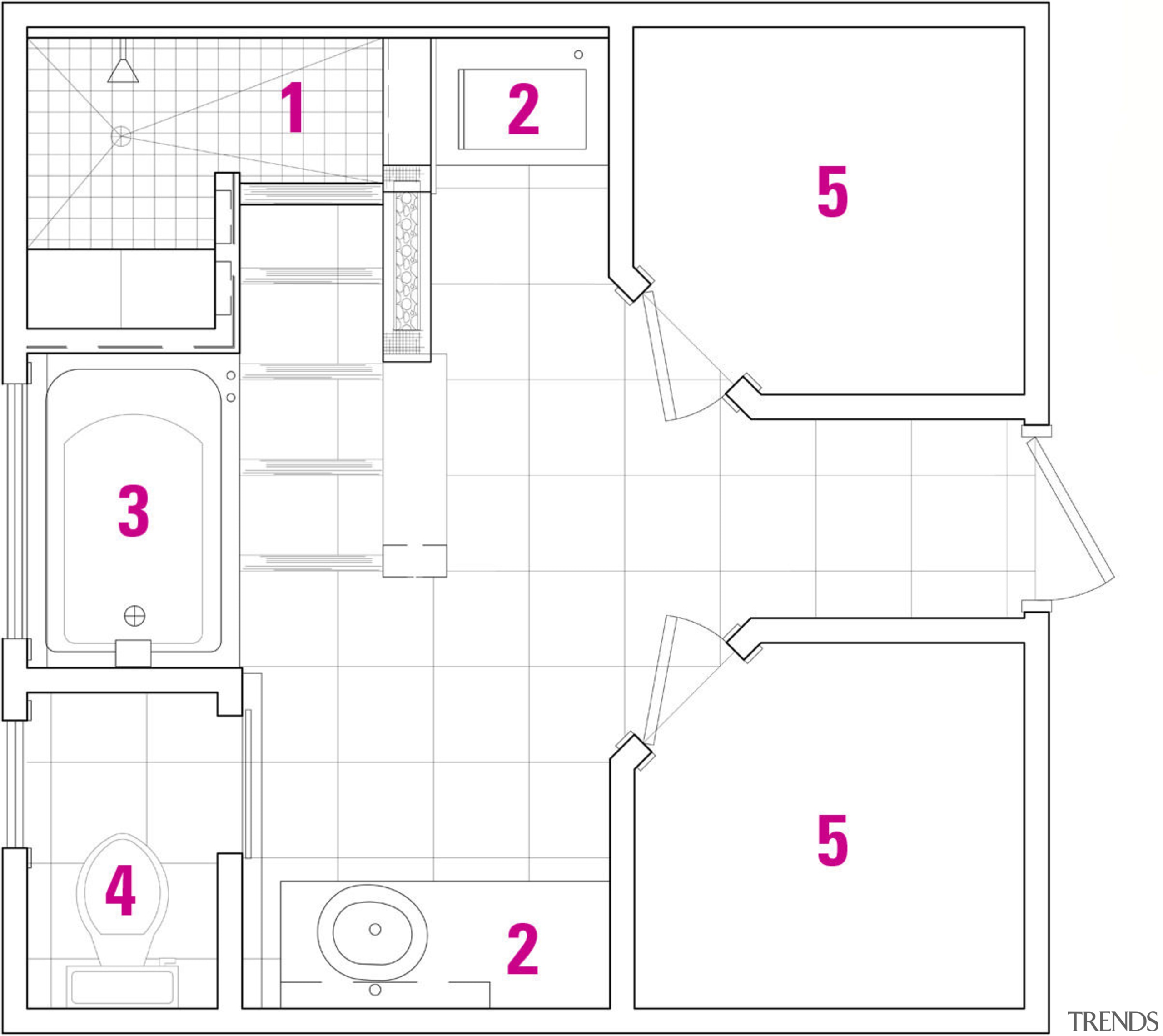 View of master bedroom layout. - View of angle, area, design, drawing, floor plan, line, product design, white
