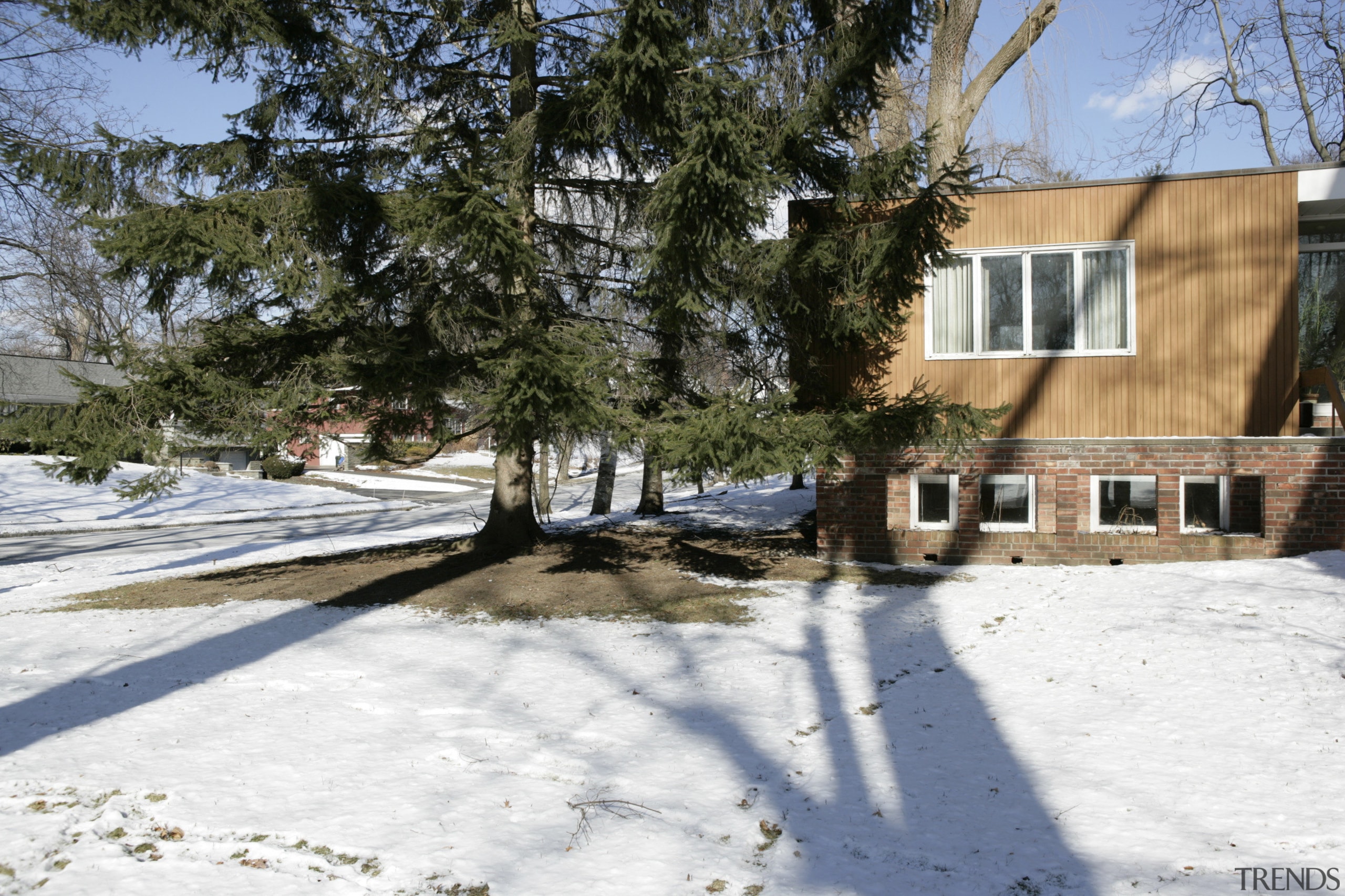 Exterior View of House before decorating was applied cottage, freezing, home, house, neighbourhood, plant, property, real estate, residential area, snow, suburb, tree, winter, woody plant, white