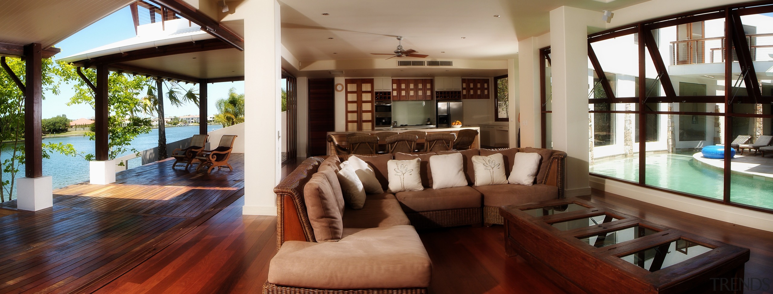 Interior view of tropical resort-style house which was estate, interior design, living room, property, real estate, resort, red