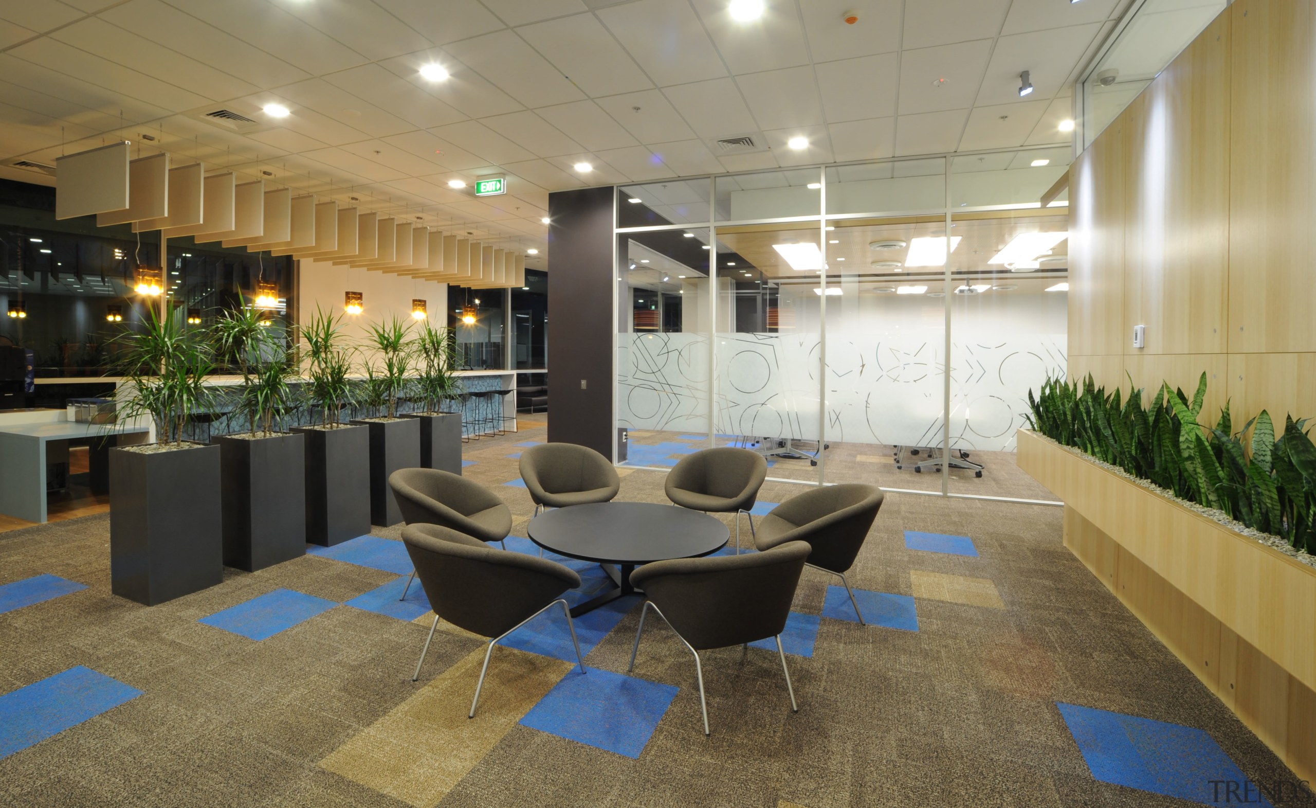 Images of seated areas located in the hallways ceiling, conference hall, interior design, lobby, office, real estate, brown