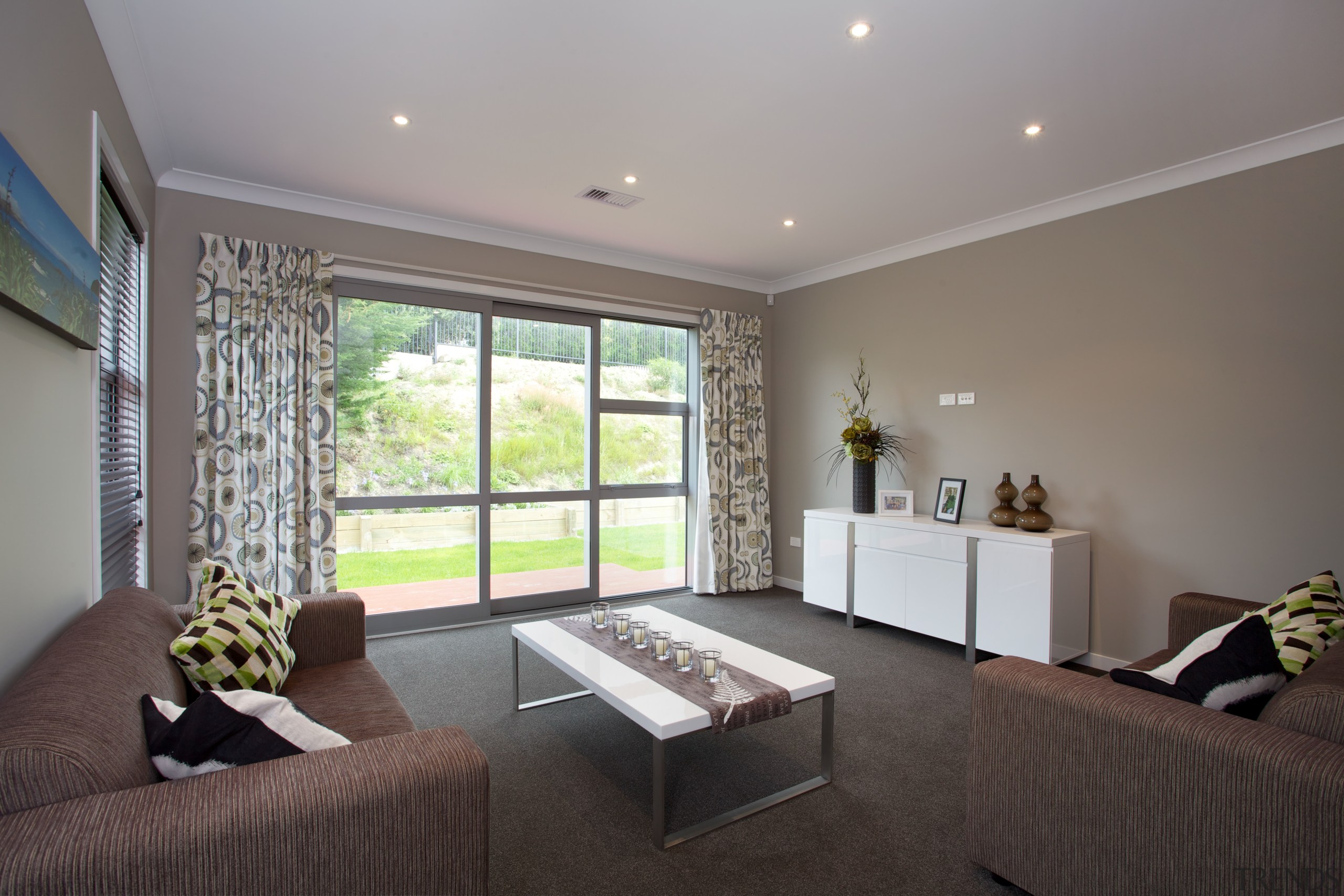 Modern beachfront show home - Modern beachfront show ceiling, daylighting, estate, home, house, interior design, living room, property, real estate, room, window, gray