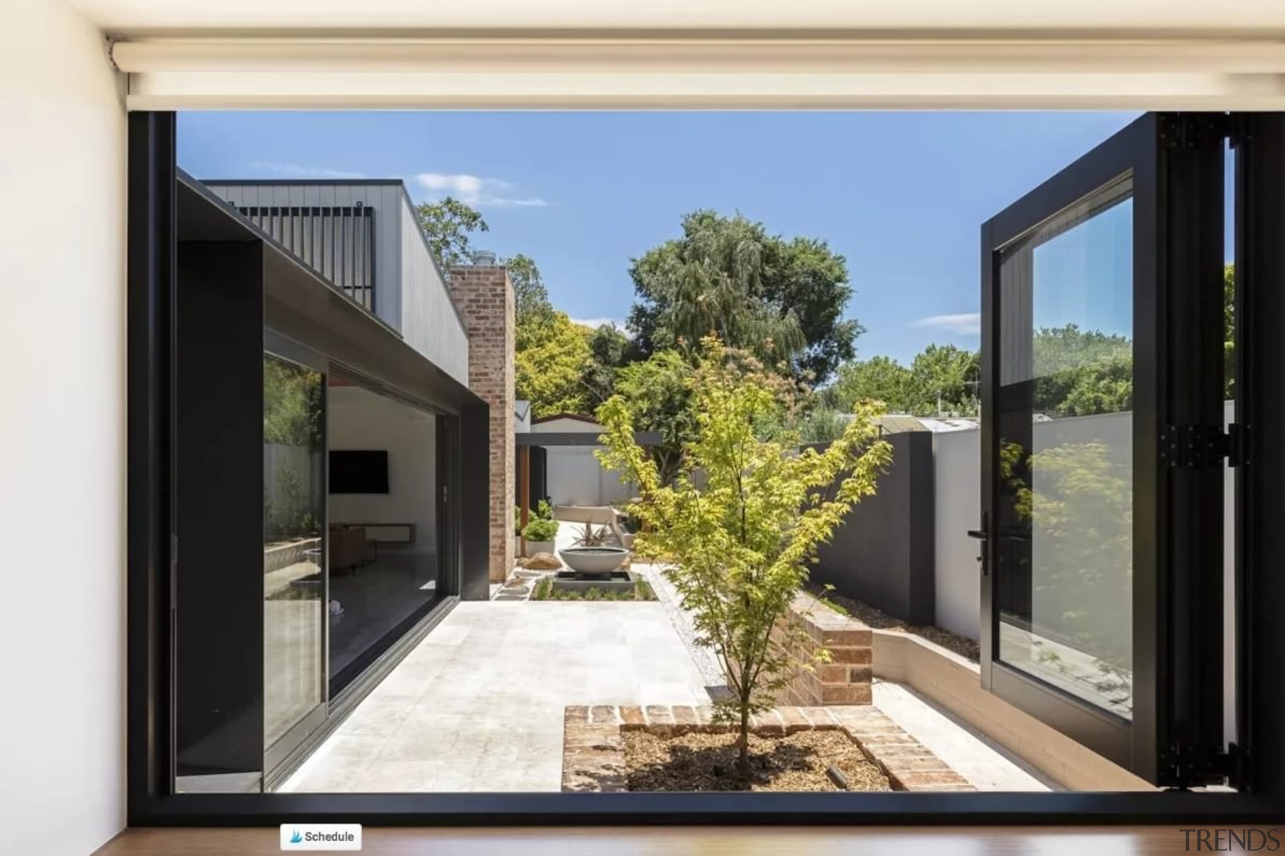 See the home here architecture, courtyard, door, facade, home, house, interior design, property, real estate, window, white, black