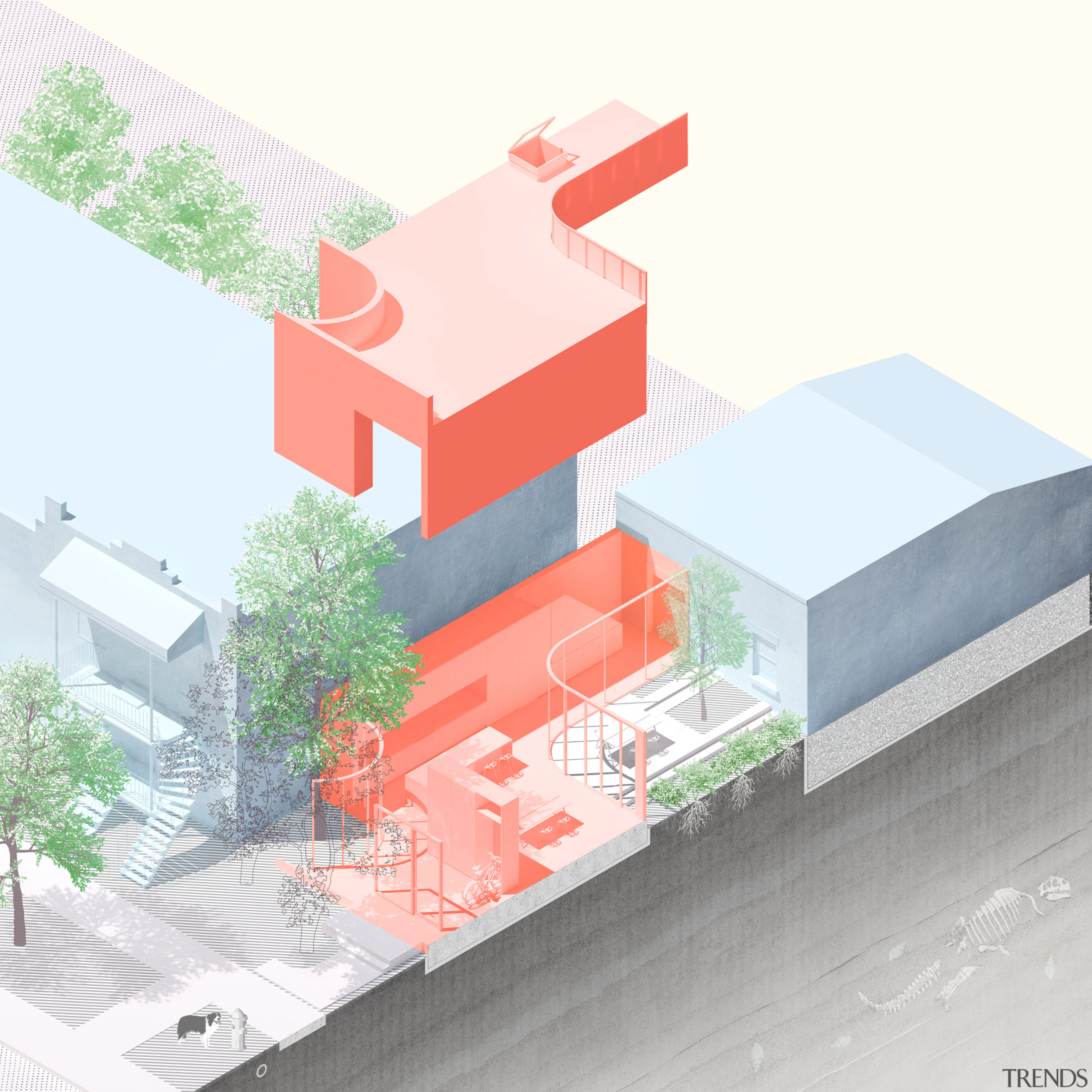 This insertion transformed the small existing house into 