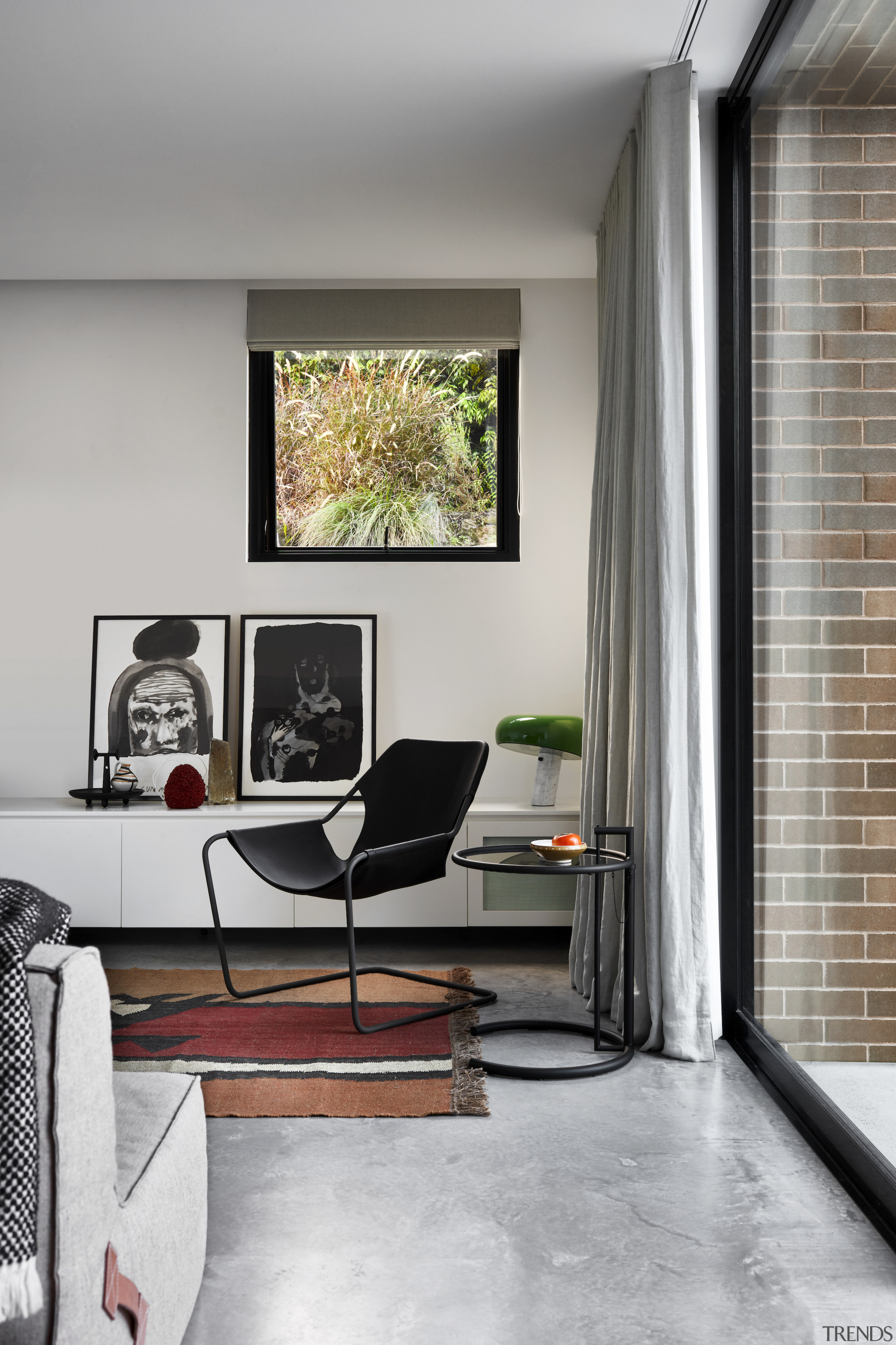 The concrete flooring and brick cladding make great 