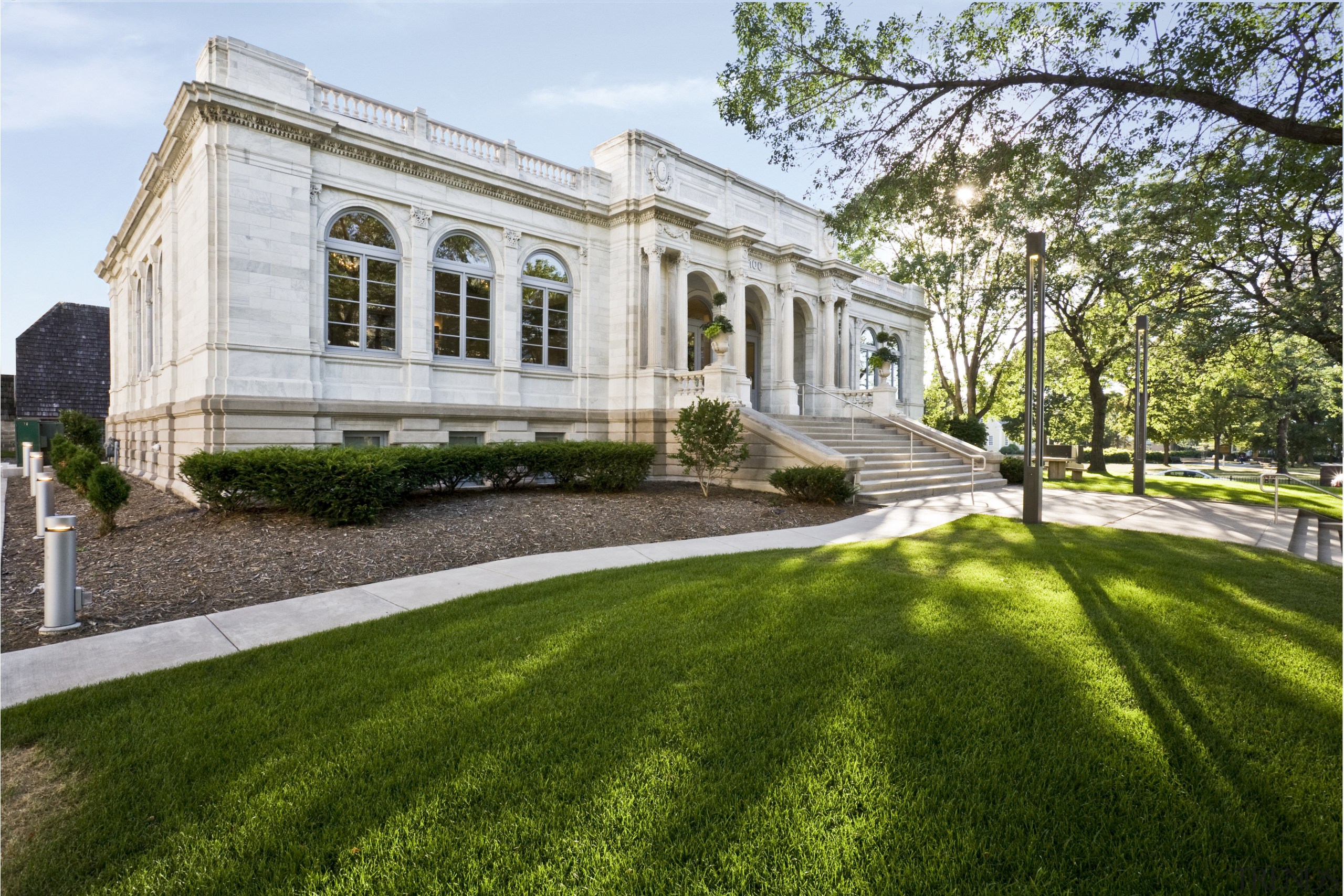 Exterior view of the Phillips Family Offices featuring architecture, building, campus, estate, facade, garden, grass, historic house, home, house, lawn, mansion, national trust for places of historic interest or natural beauty, official residence, plant, plantation, property, real estate, stately home, tree, brown, white