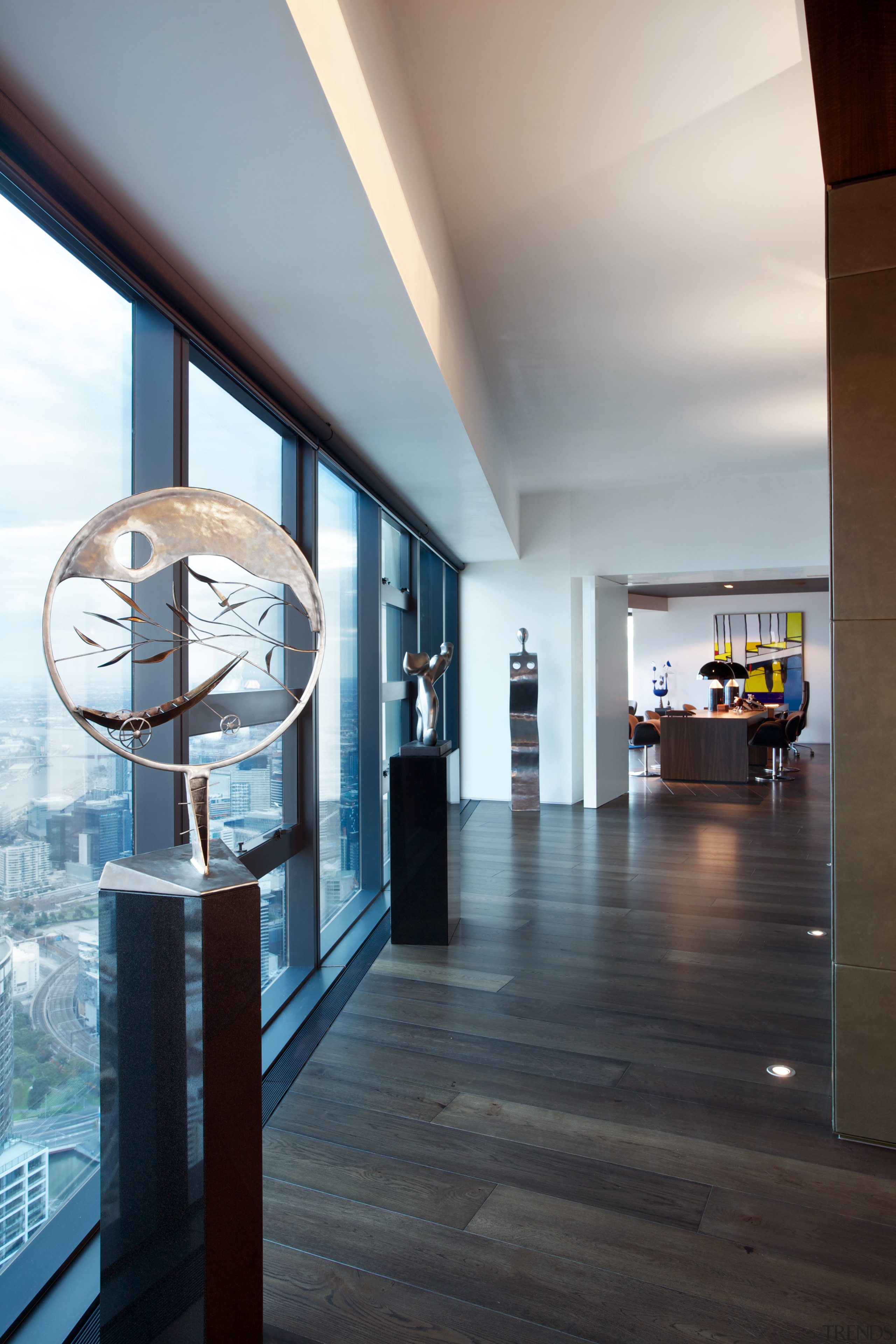Penthouse apartment circulation space - Penthouse apartment circulation apartment, architecture, ceiling, daylighting, floor, glass, house, interior design, lobby, tourist attraction, window, gray, black