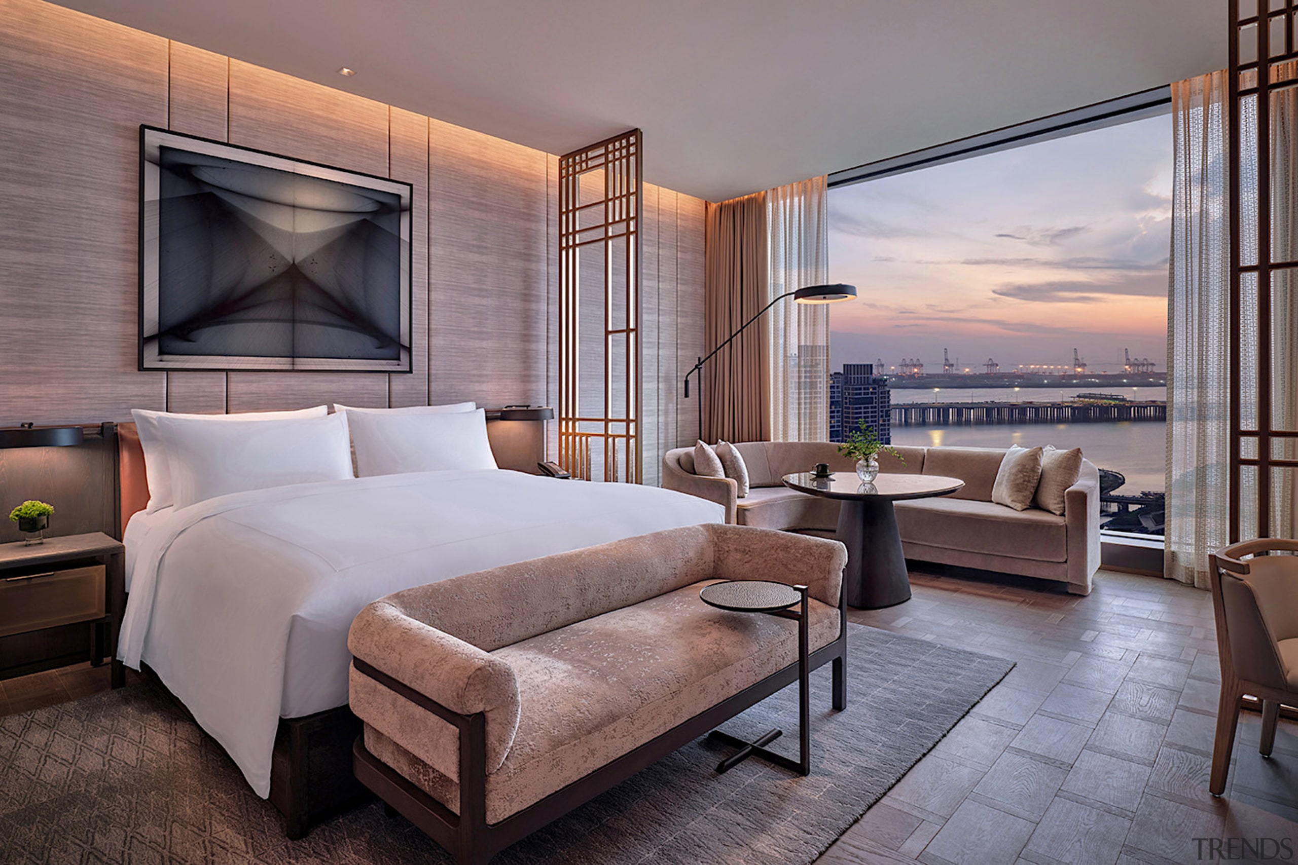 Guest room with dramatic views of city. - 