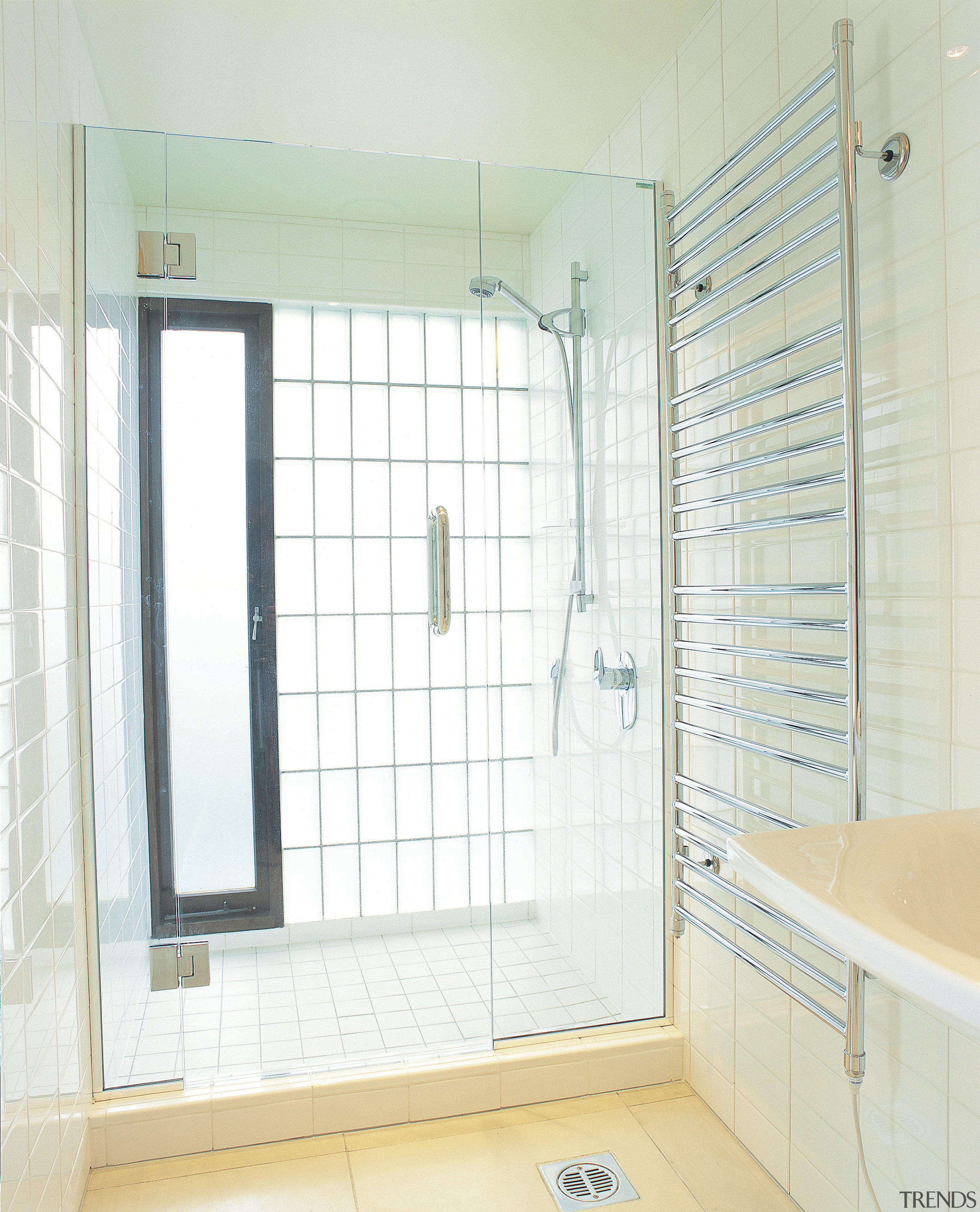 The view of a bathroom - The view bathroom, curtain, glass, interior design, plumbing fixture, room, shower, window, white