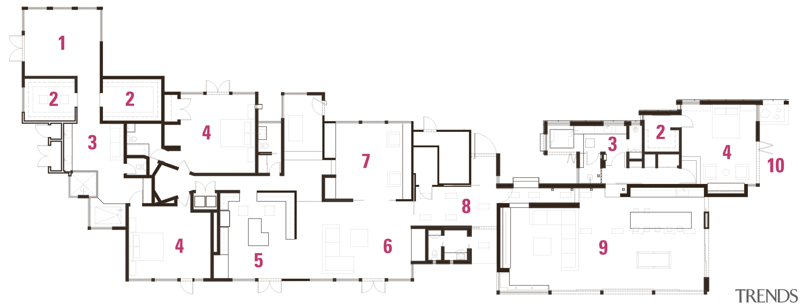 Plan of existing mid century home (on left) architecture, area, design, diagram, drawing, floor plan, font, line, plan, product, product design, square, structure, text, white