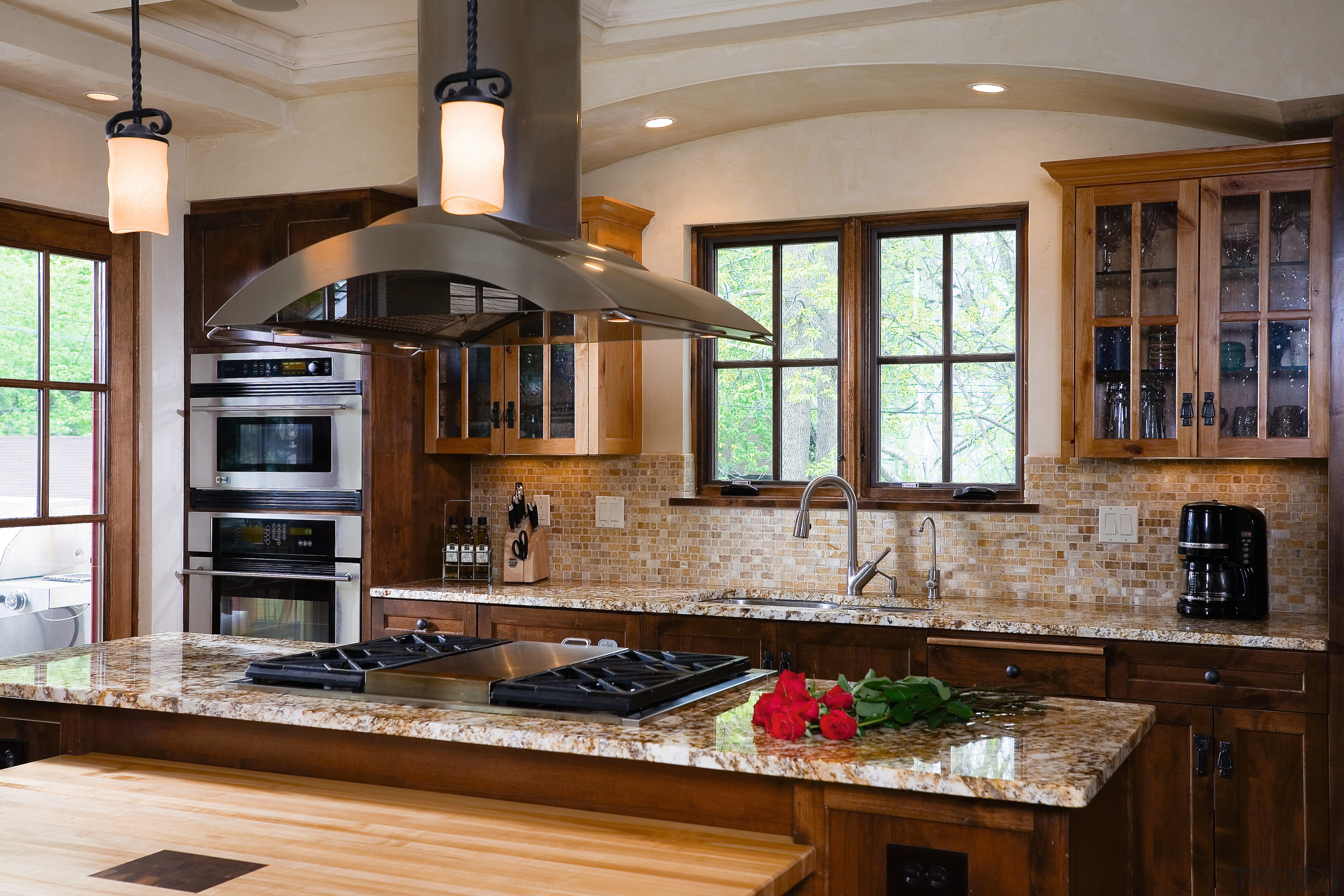 A view of the kitchen feauting recalimed timber cabinetry, countertop, cuisine classique, interior design, kitchen, brown, gray