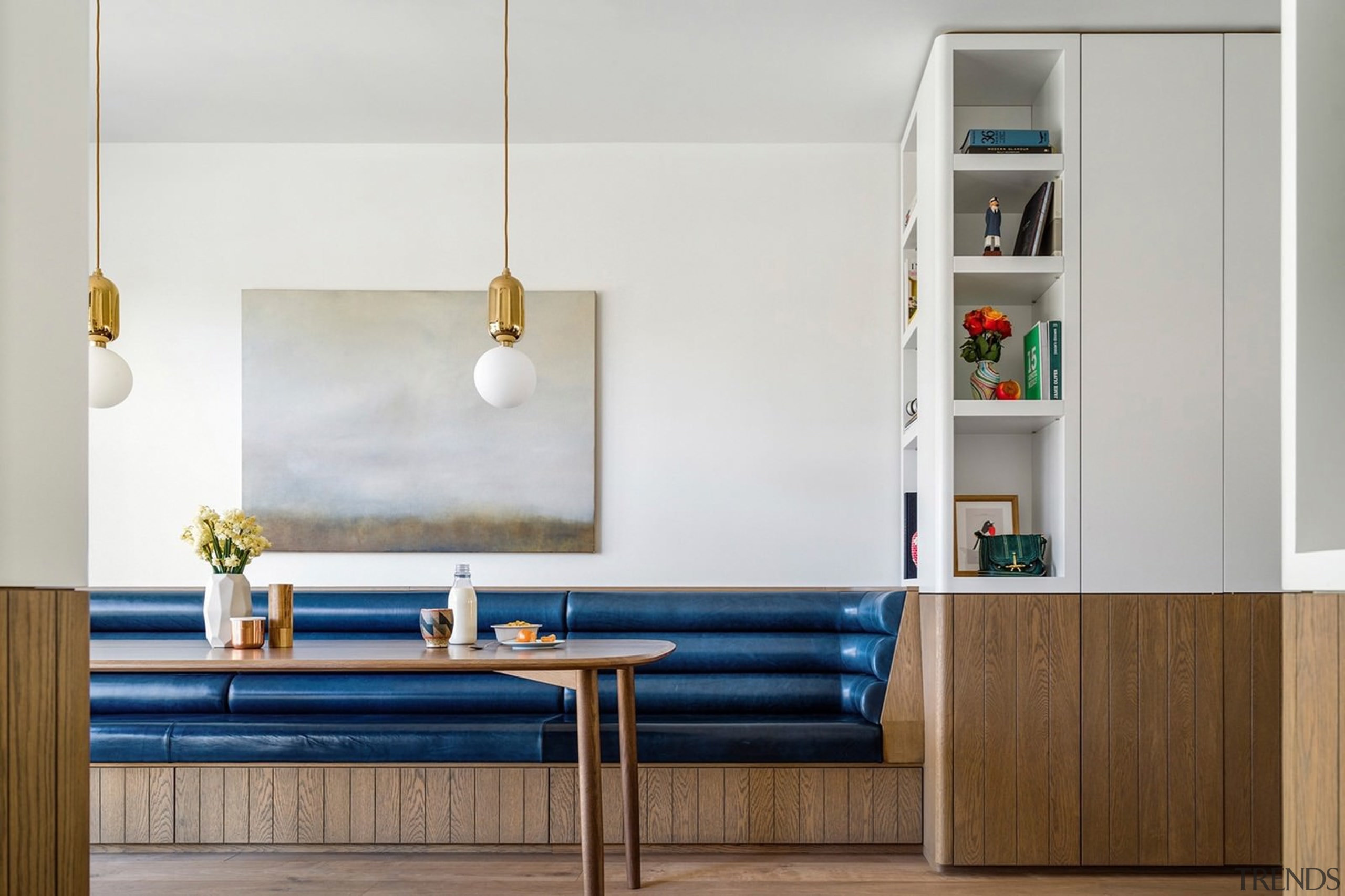 Architect: Luigi Rosselli. Photography by Justin Alexander, Sean furniture, home, interior design, living room, product design, shelf, shelving, table, white