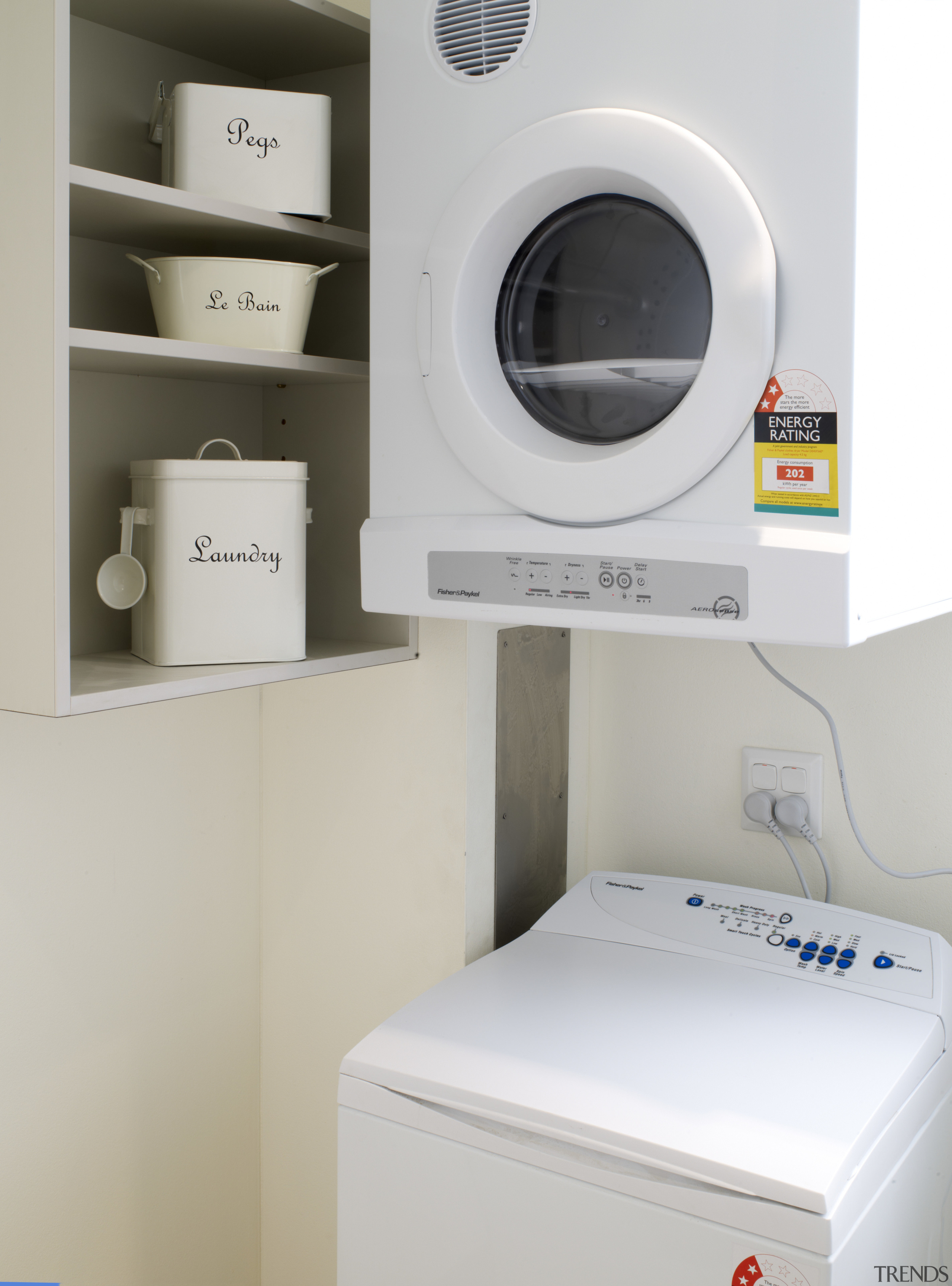View of the laundry of one of the clothes dryer, home appliance, laundry, laundry room, major appliance, product, product design, washing machine, gray