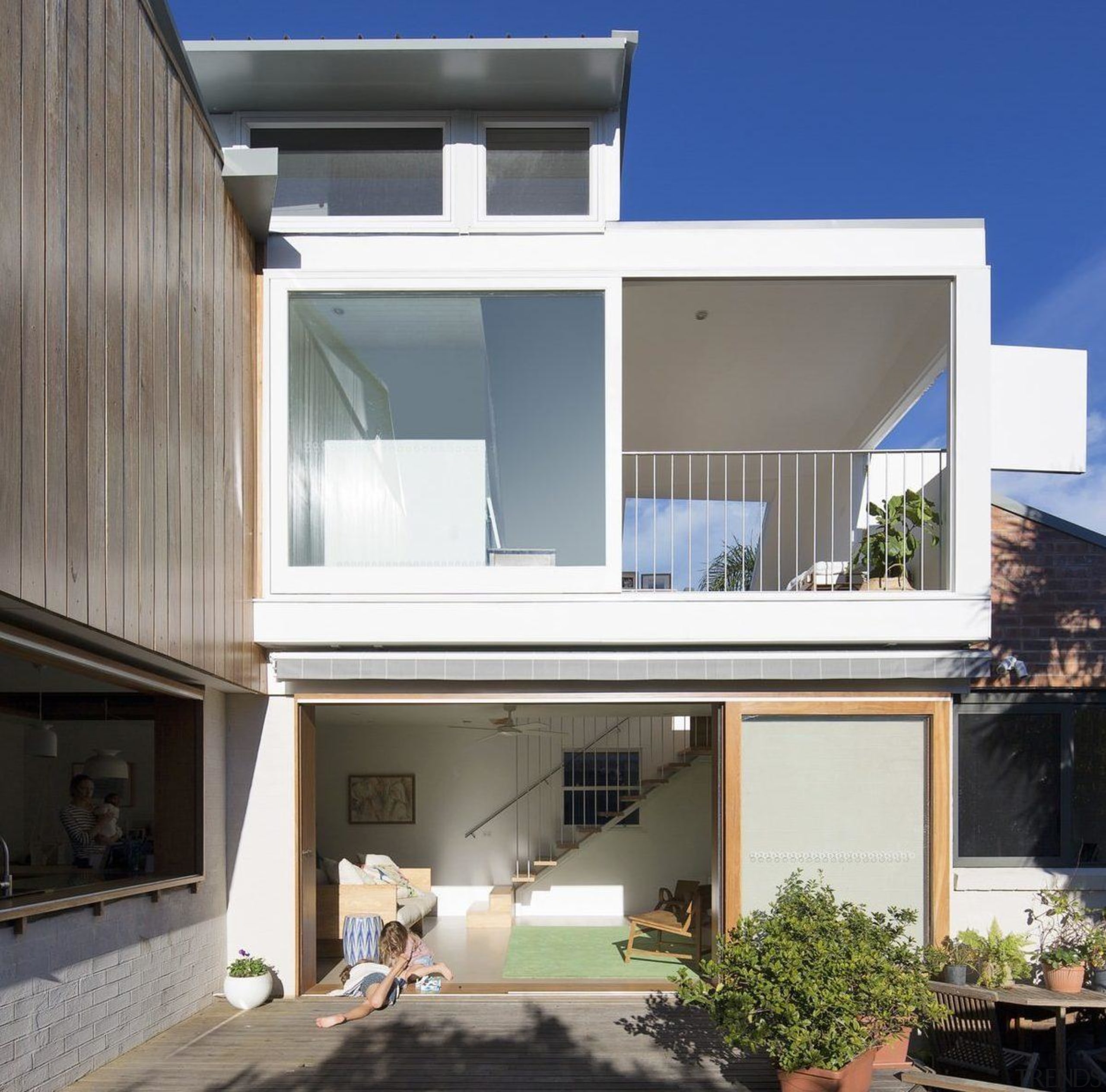 The architects certainly pulled off an impressive renovation architecture, building, elevation, facade, home, house, property, real estate, residential area, roof, blue